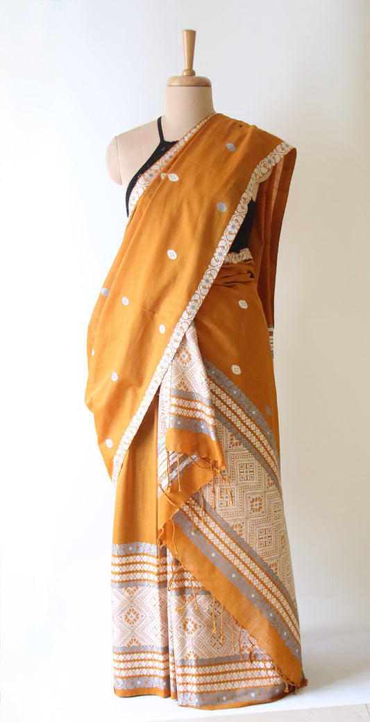 Mustard Yellow  Cotton Mekhela Chador Set
