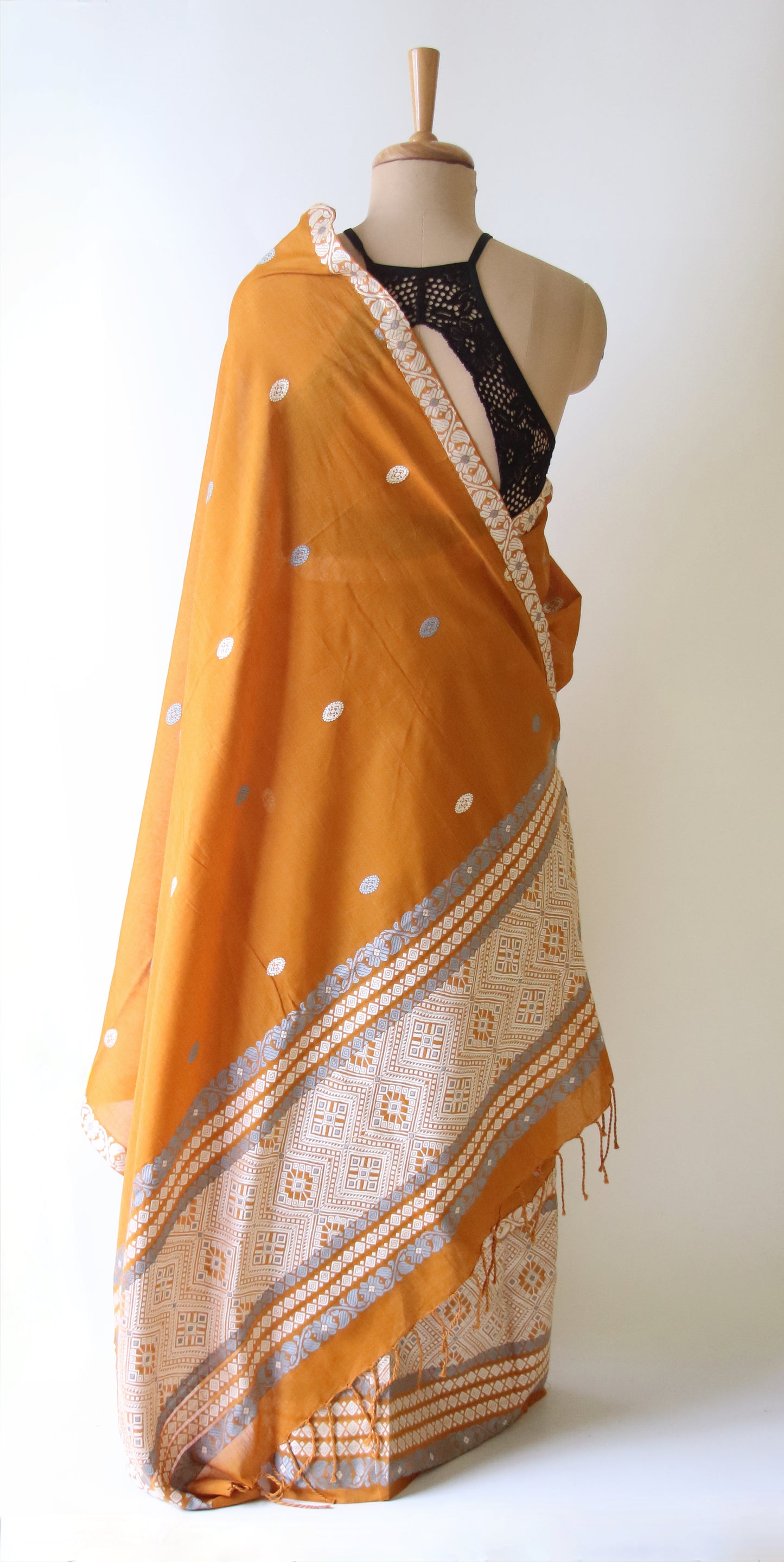 Mustard Yellow Cotton Mekhela Chador Set