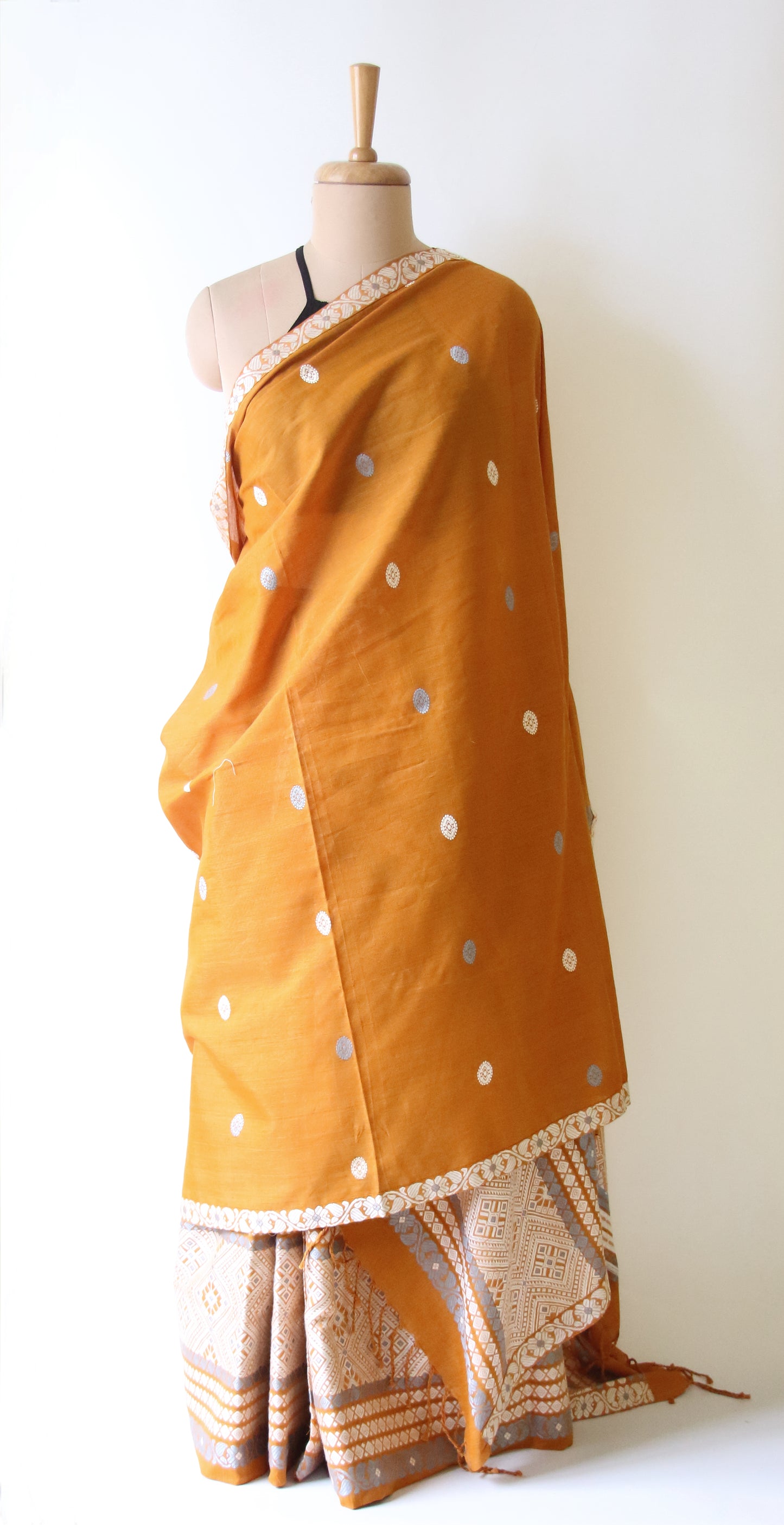 Mustard Yellow Cotton Mekhela Chador Set
