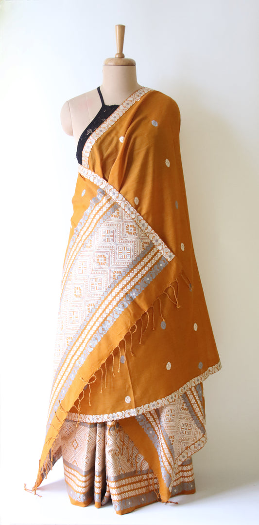Mustard Yellow  Cotton Mekhela Chador Set