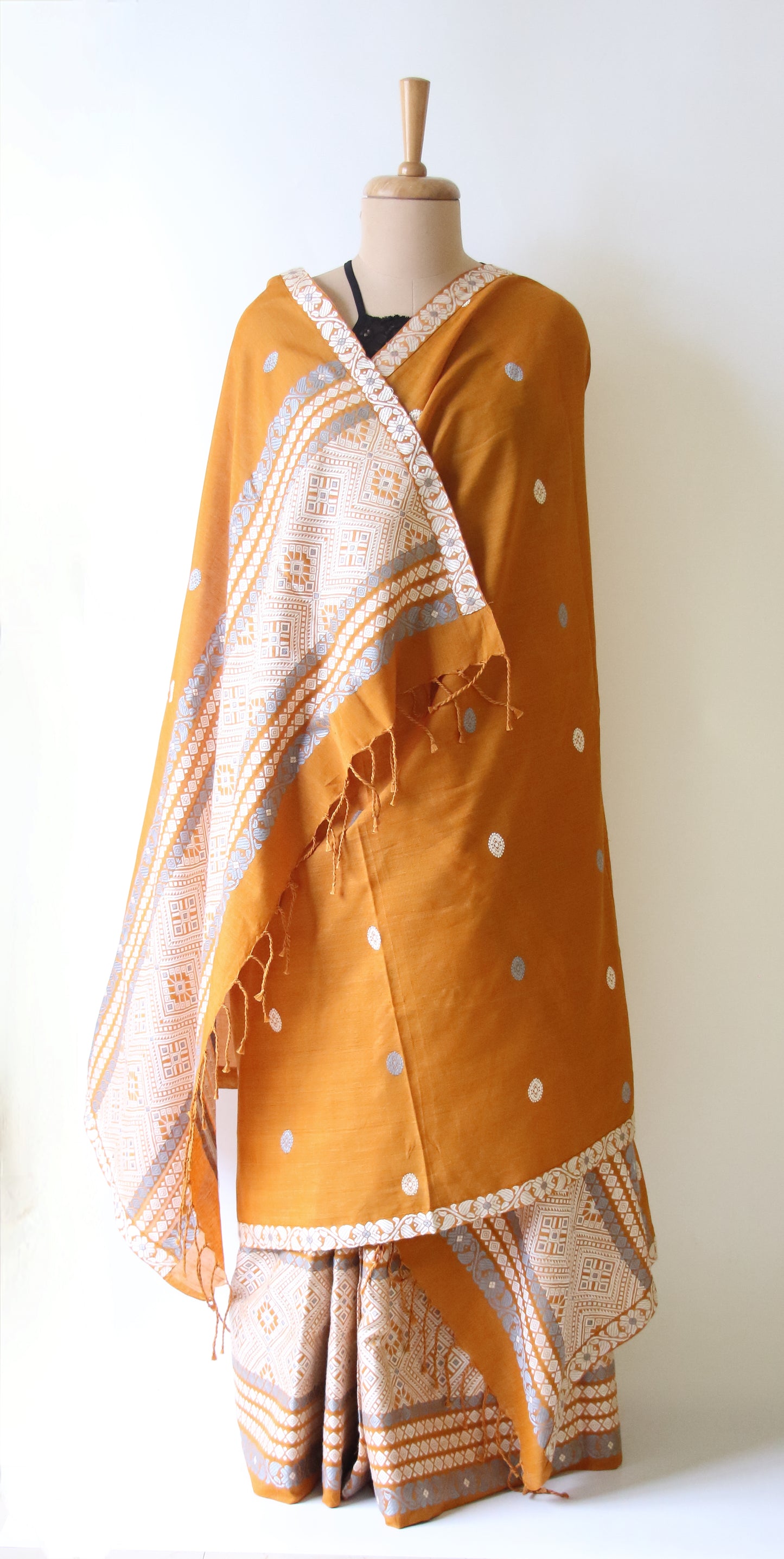 Mustard Yellow Cotton Mekhela Chador Set