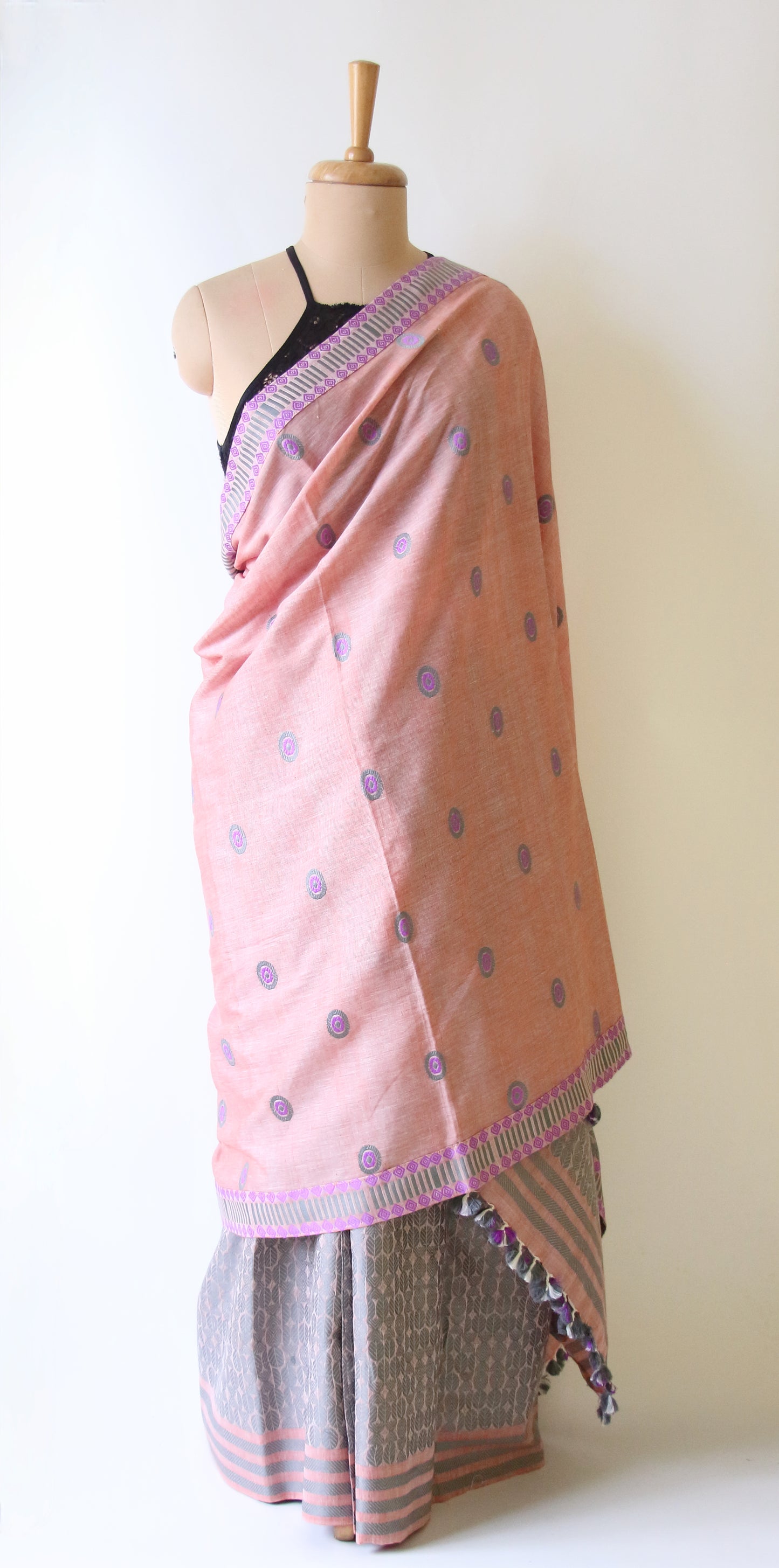 Soft Peach Cotton Mekhela Chador Set