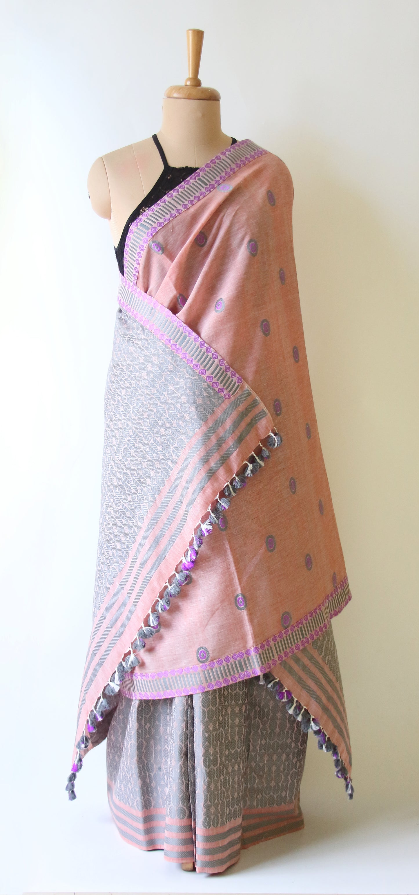 Soft Peach Cotton Mekhela Chador Set