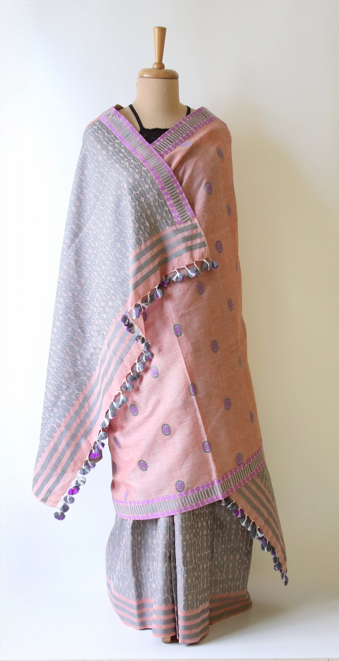 Soft Peach Cotton Mekhela Chador Set