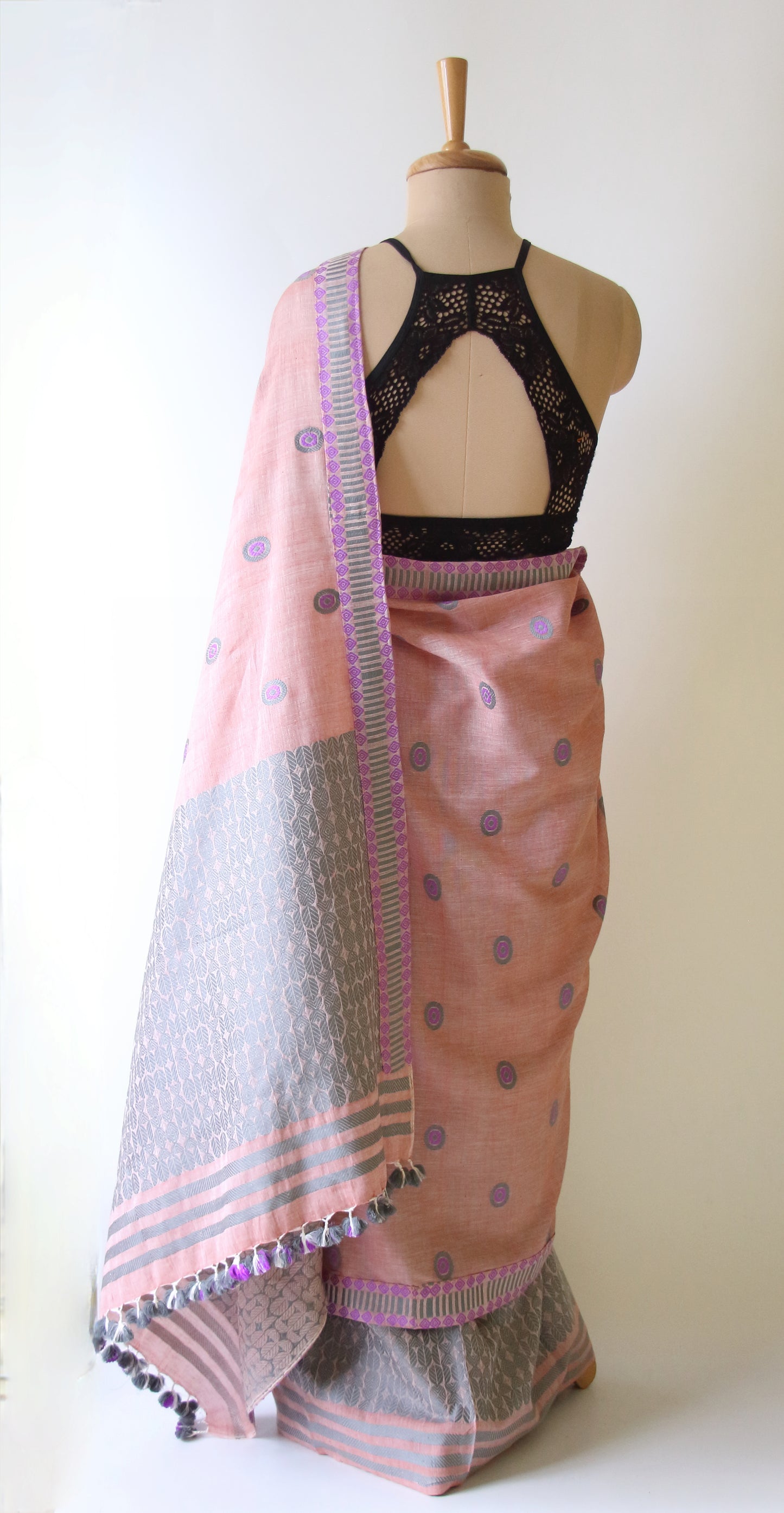Soft Peach Cotton Mekhela Chador Set