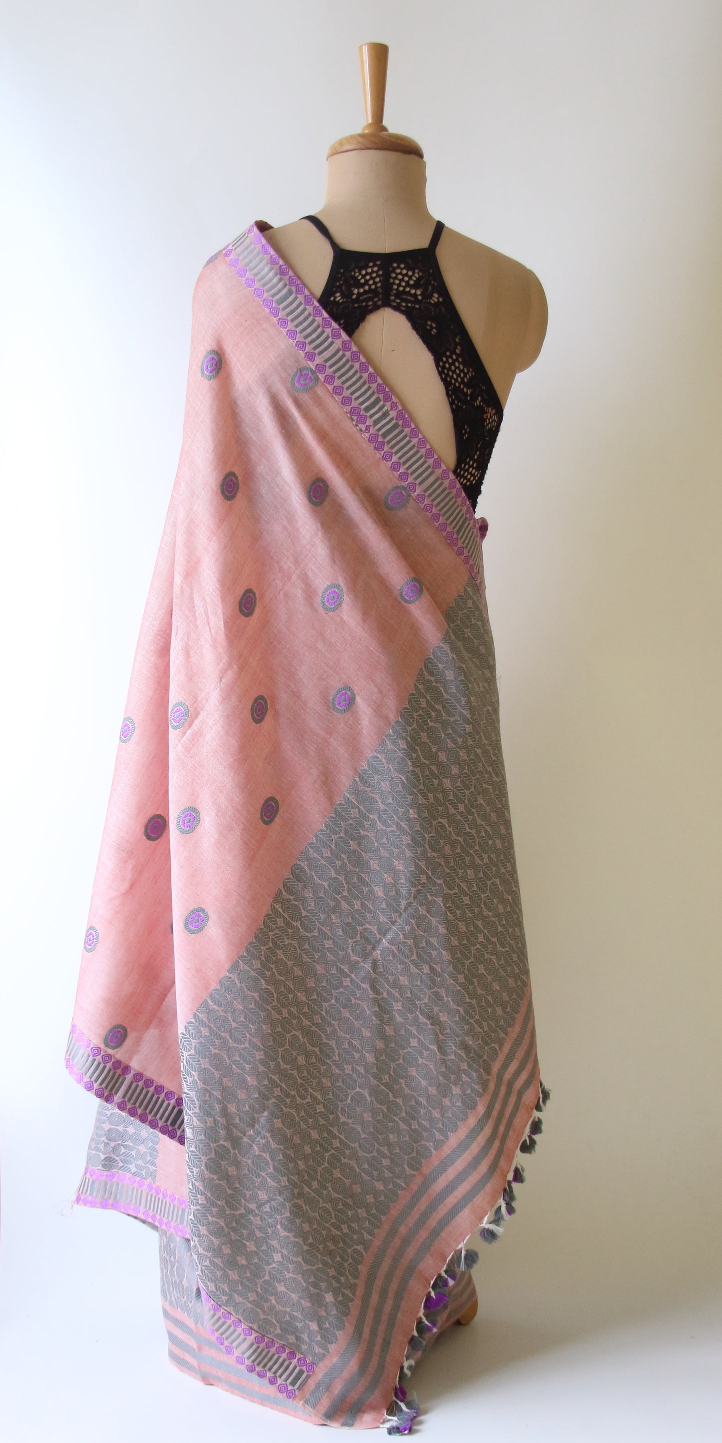 Soft Peach Cotton Mekhela Chador Set