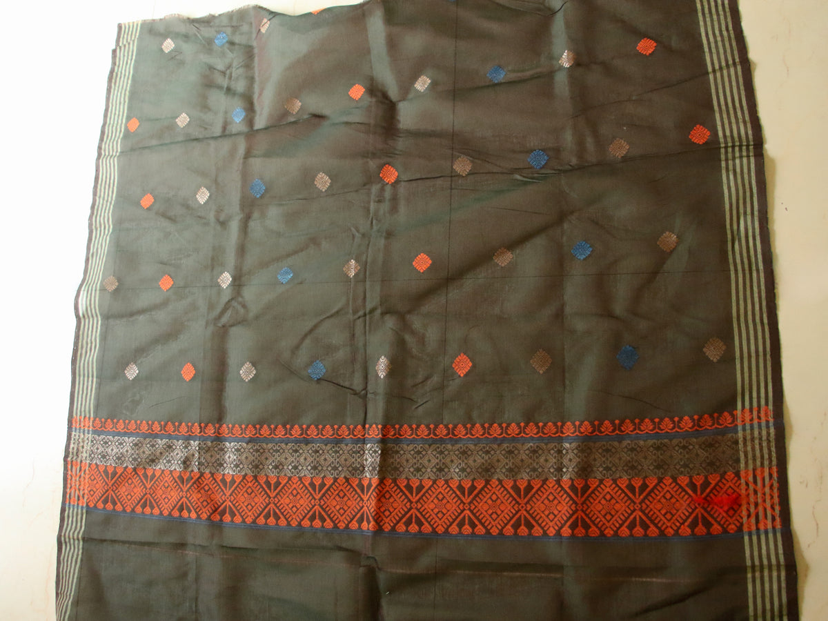 Natural Dyed Two Tone Green Handloom Cotton Silk Saree from Assam