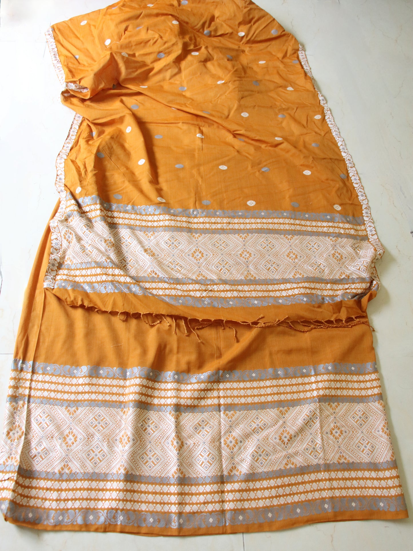 Mustard Yellow Cotton Mekhela Chador Set