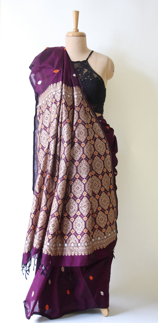 Magenta Handloom Cotton Saree from Assam