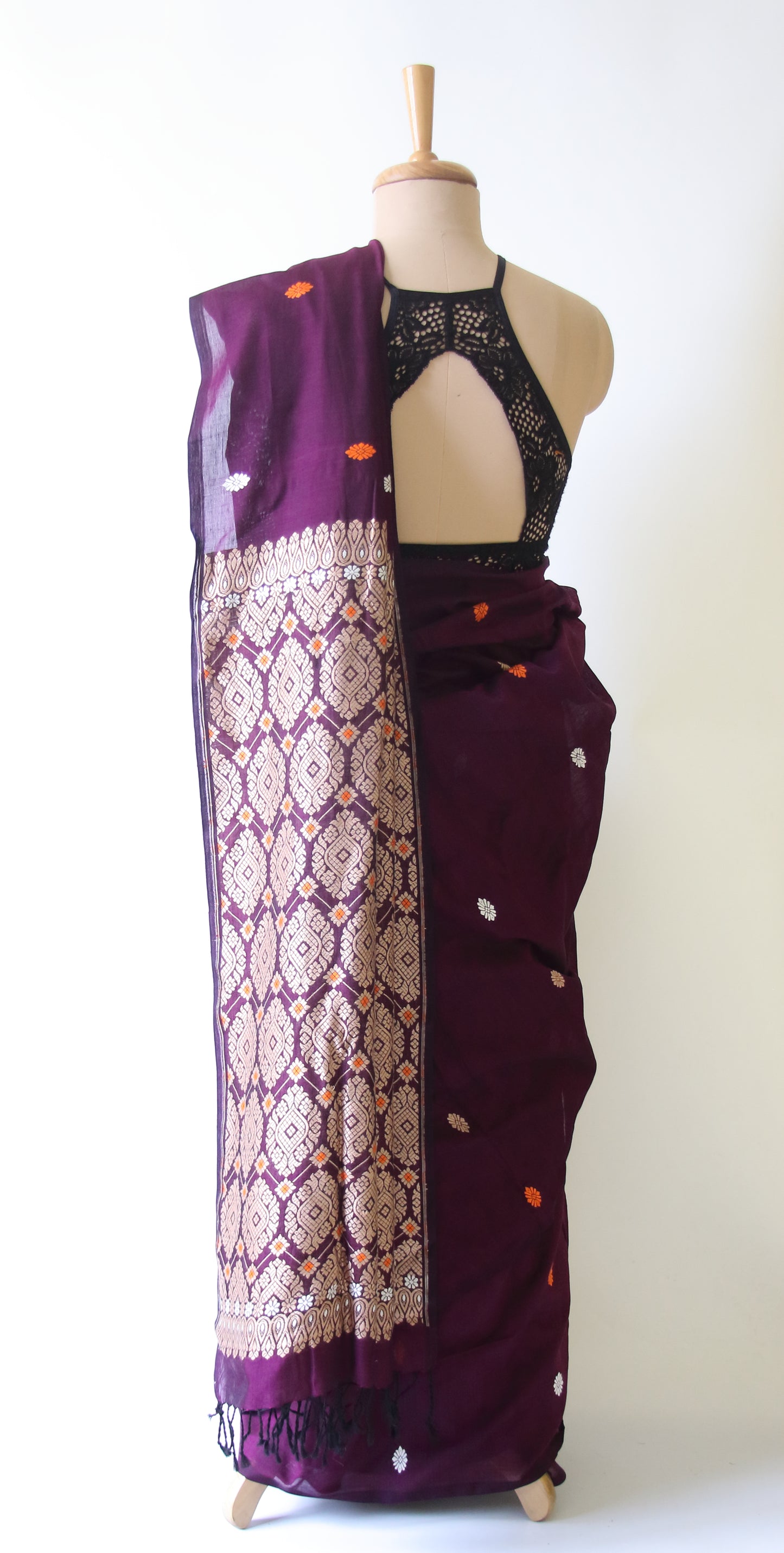 Magenta Handloom Cotton Saree from Assam