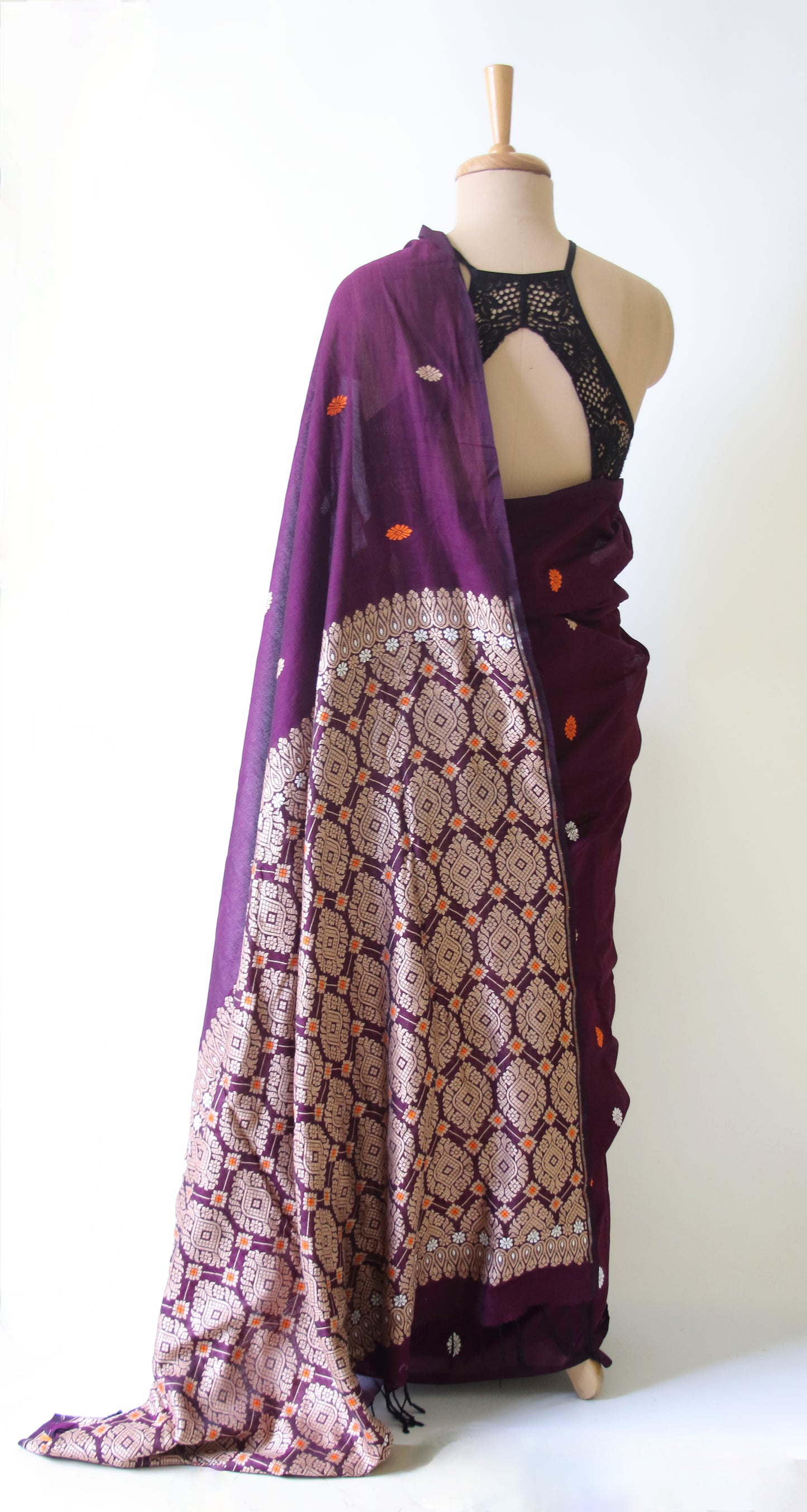 Magenta Handloom Cotton Saree from Assam