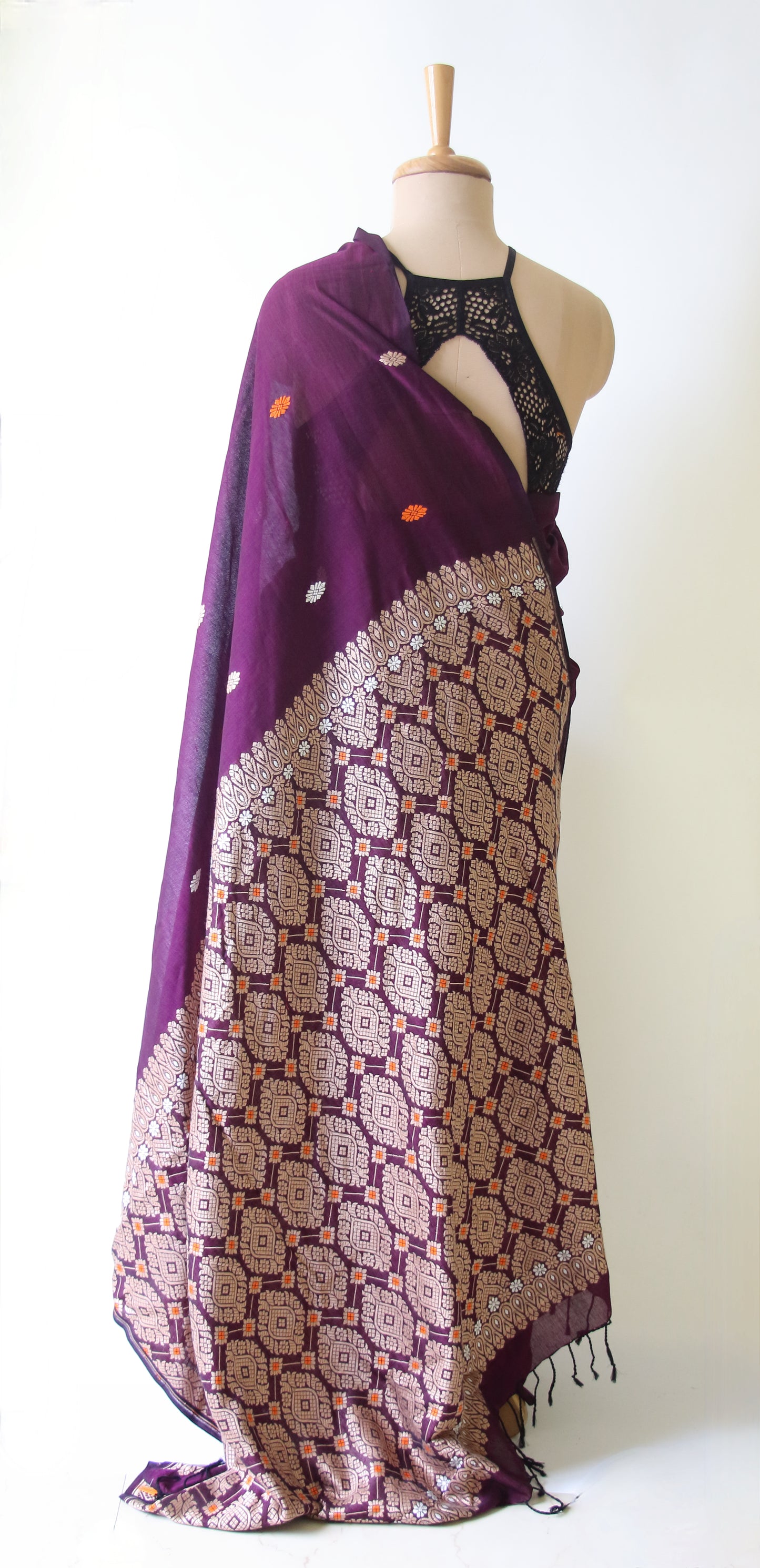 Magenta Handloom Cotton Saree from Assam