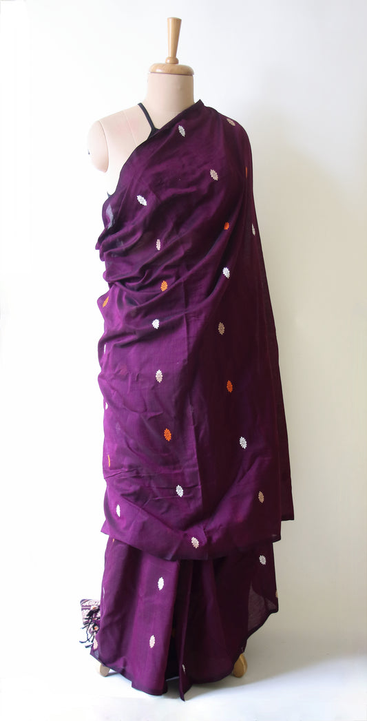 Magenta Handloom Cotton Saree from Assam