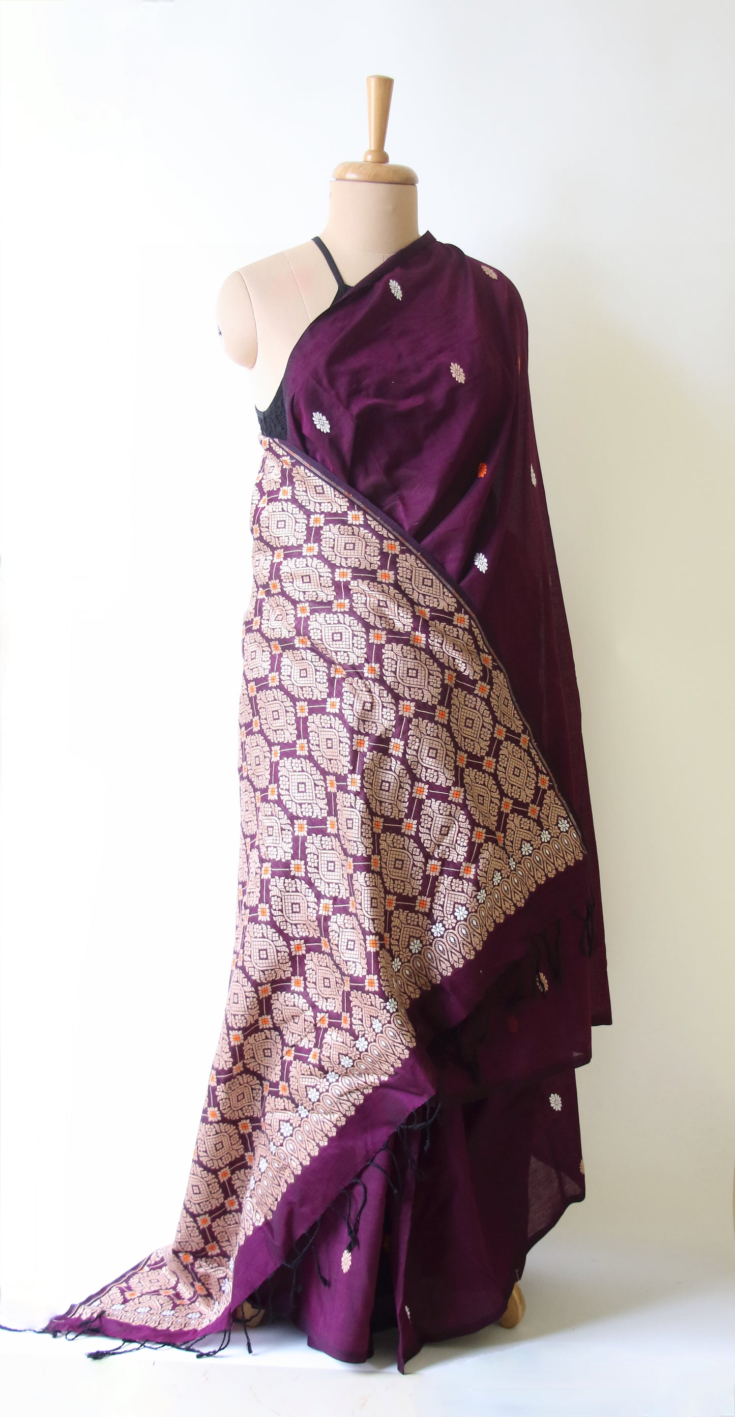 Magenta Handloom Cotton Saree from Assam