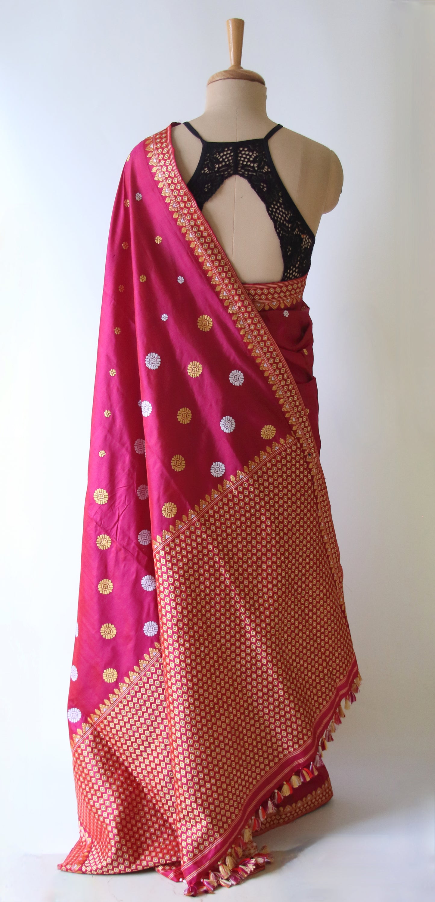 Rose Red Handloom Pat / Mulberry Silk Saree from Assam
