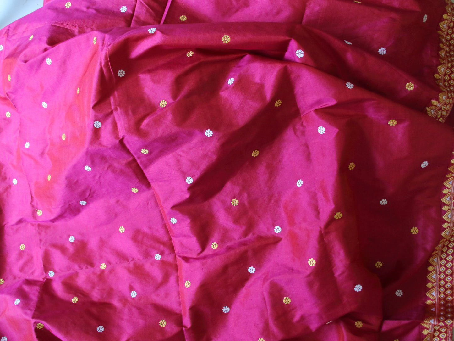 Rose Red Handloom Pat / Mulberry Silk Saree from Assam