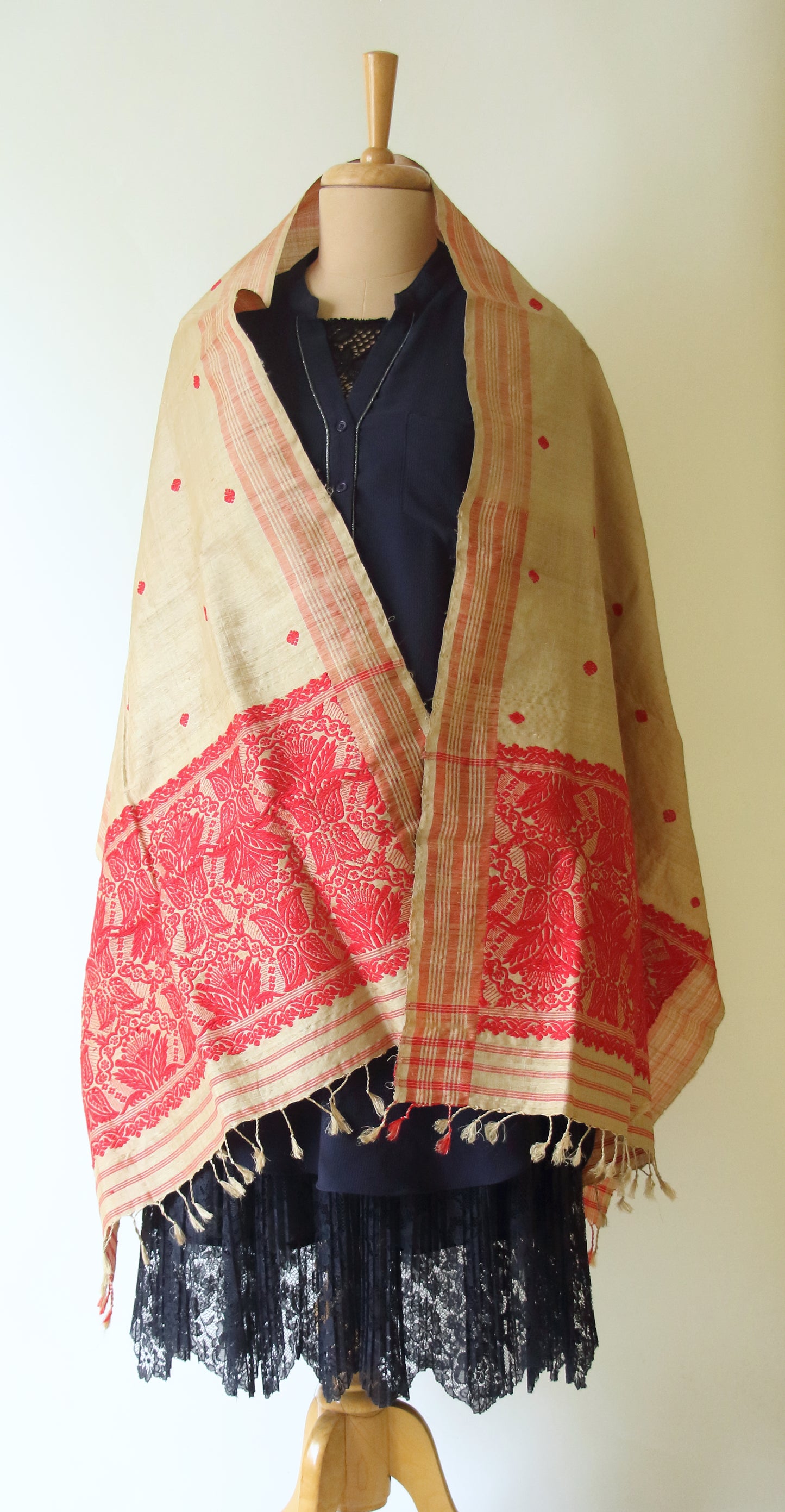 Handloom Traditional Muga Silk Shawl / Gamucha from Assam