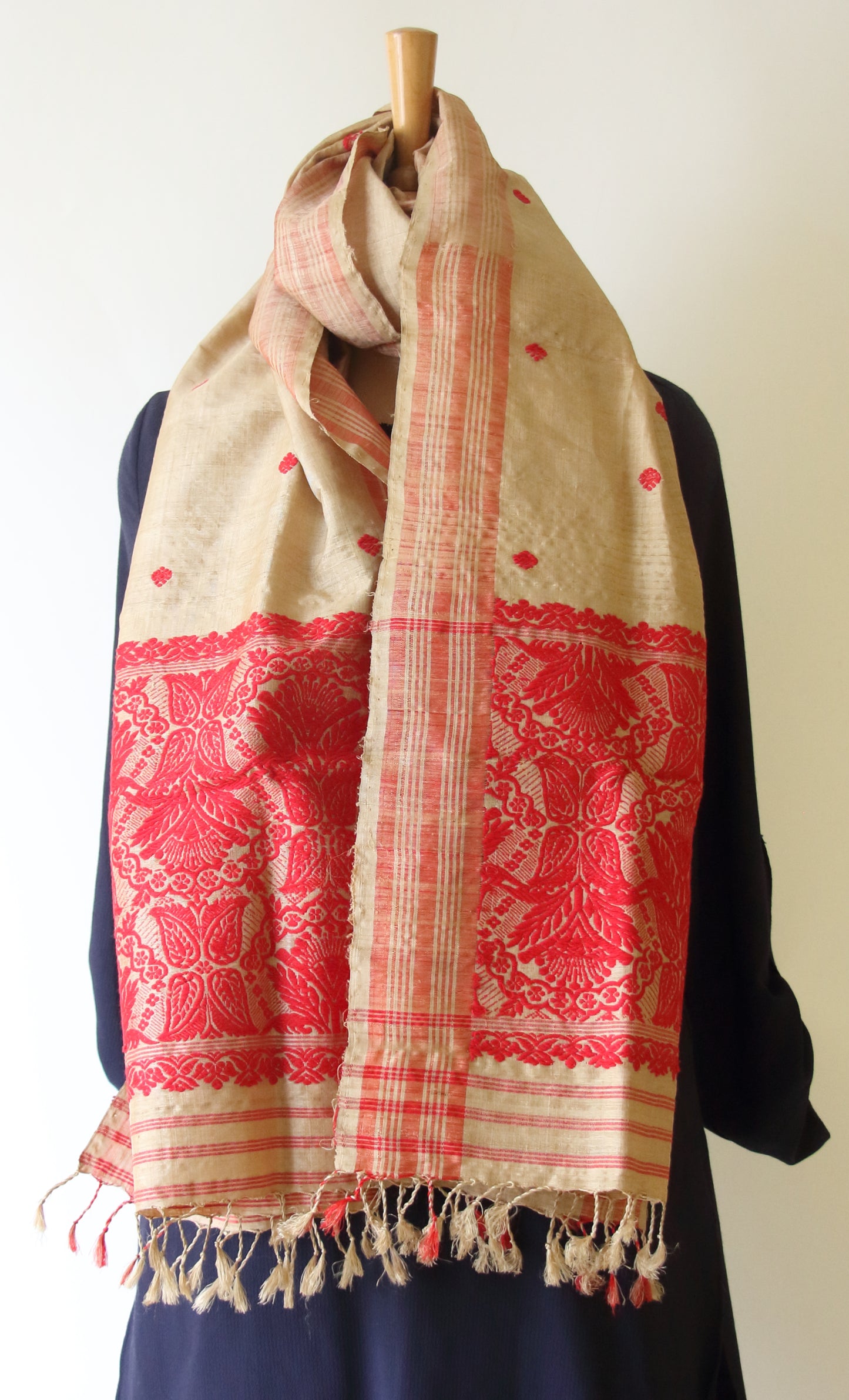 Handloom Traditional Muga Silk Shawl / Gamucha from Assam