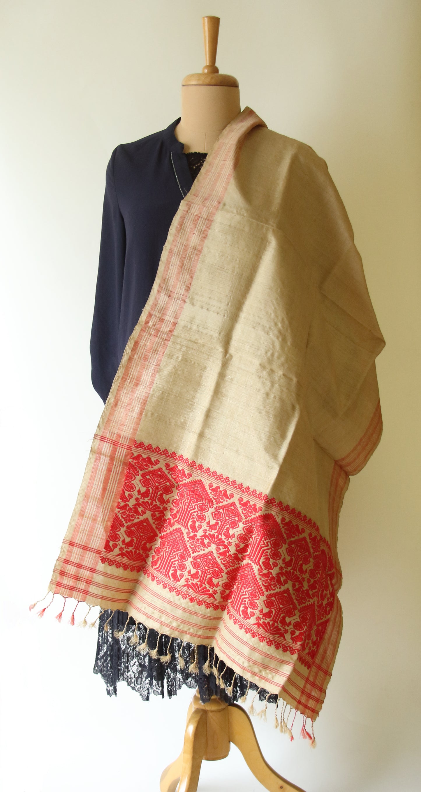 Handloom Traditional Muga Silk Shawl / Gamucha from Assam