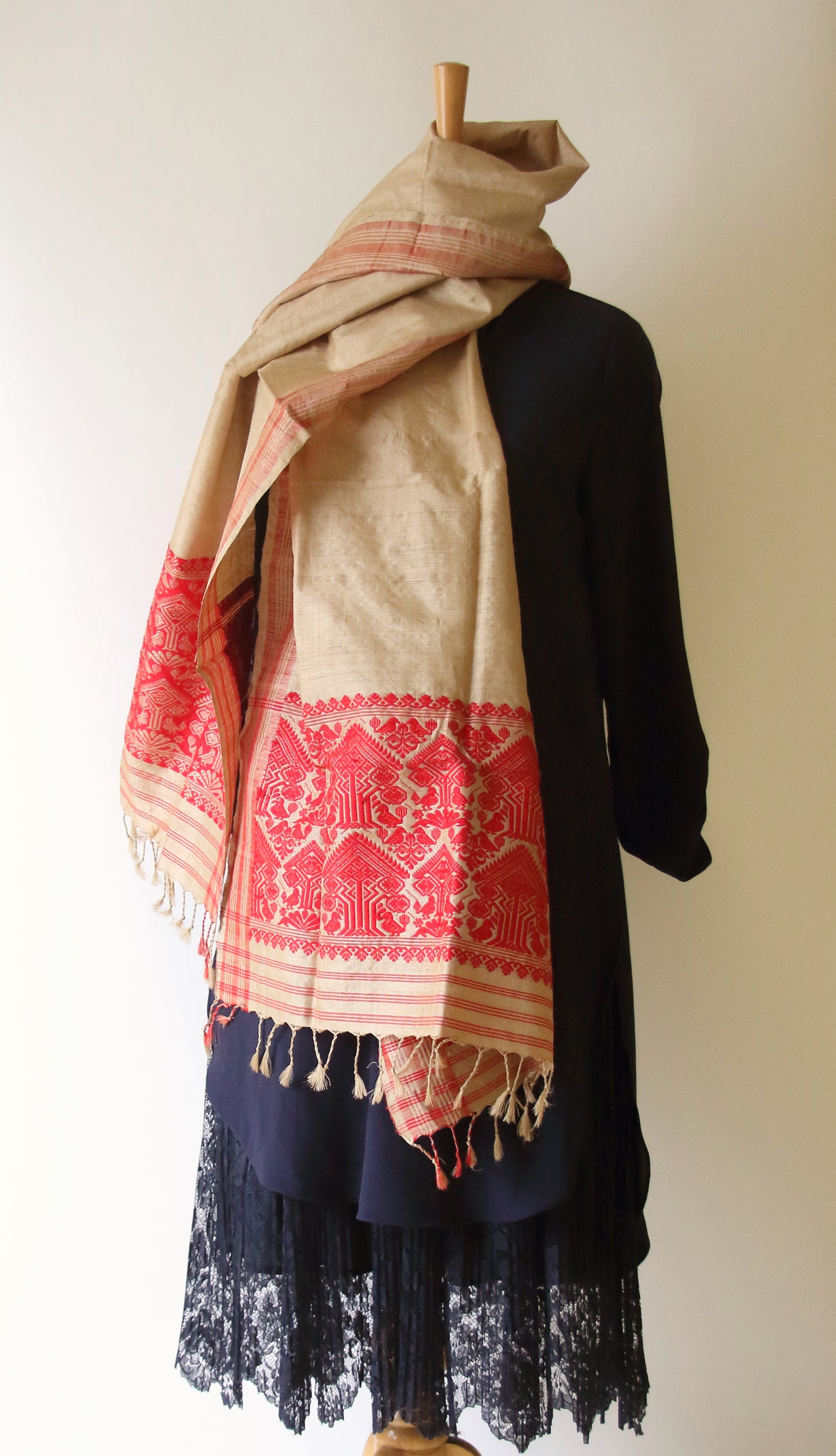 Handloom Traditional Muga Silk Shawl / Gamucha from Assam