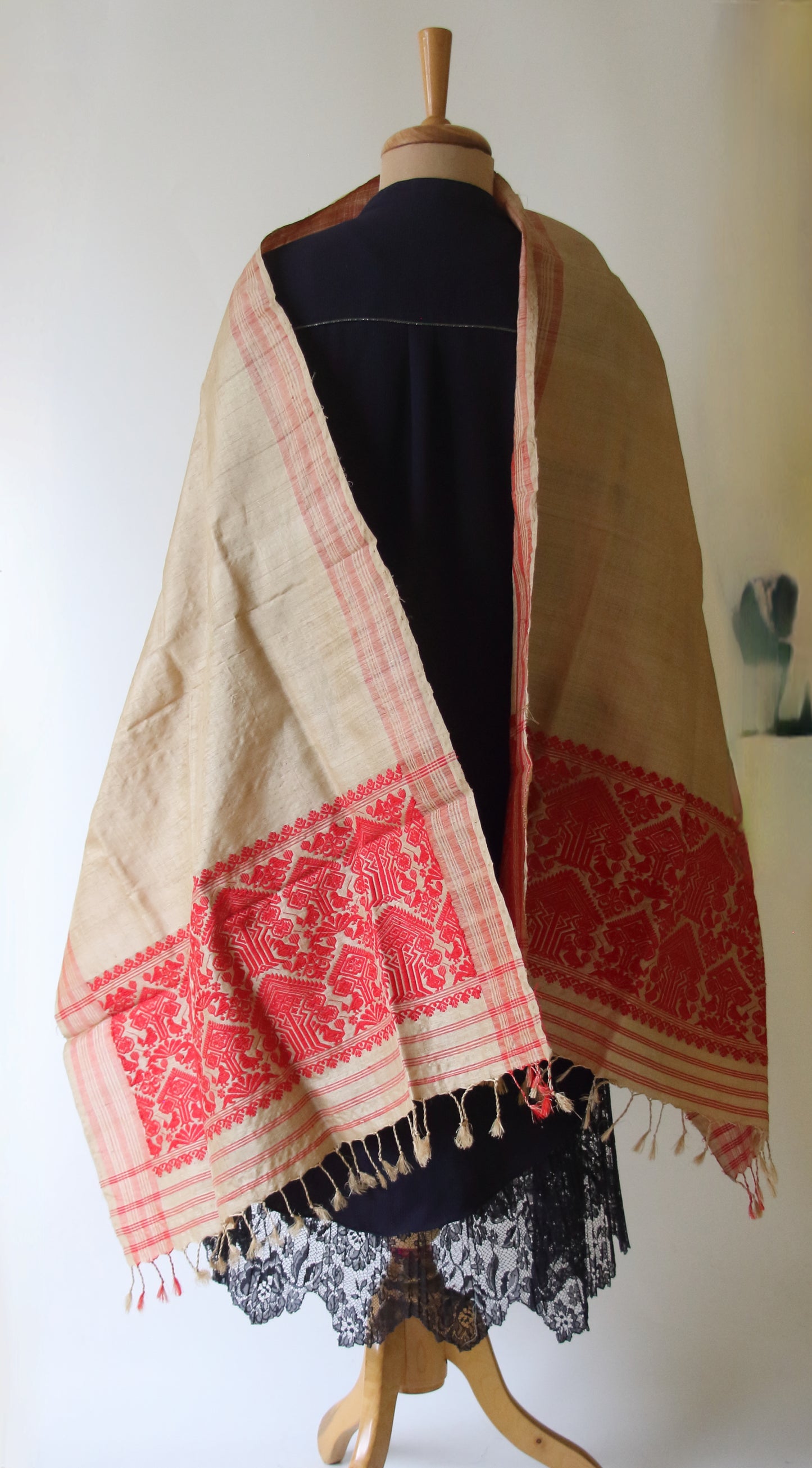 Handloom Traditional Muga Silk Shawl / Gamucha from Assam