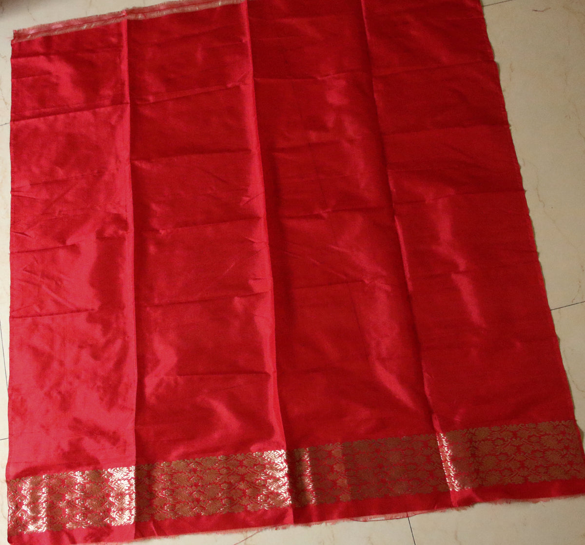 Red Handloom Mulberry Silk Mekhla Chador Set from Assam