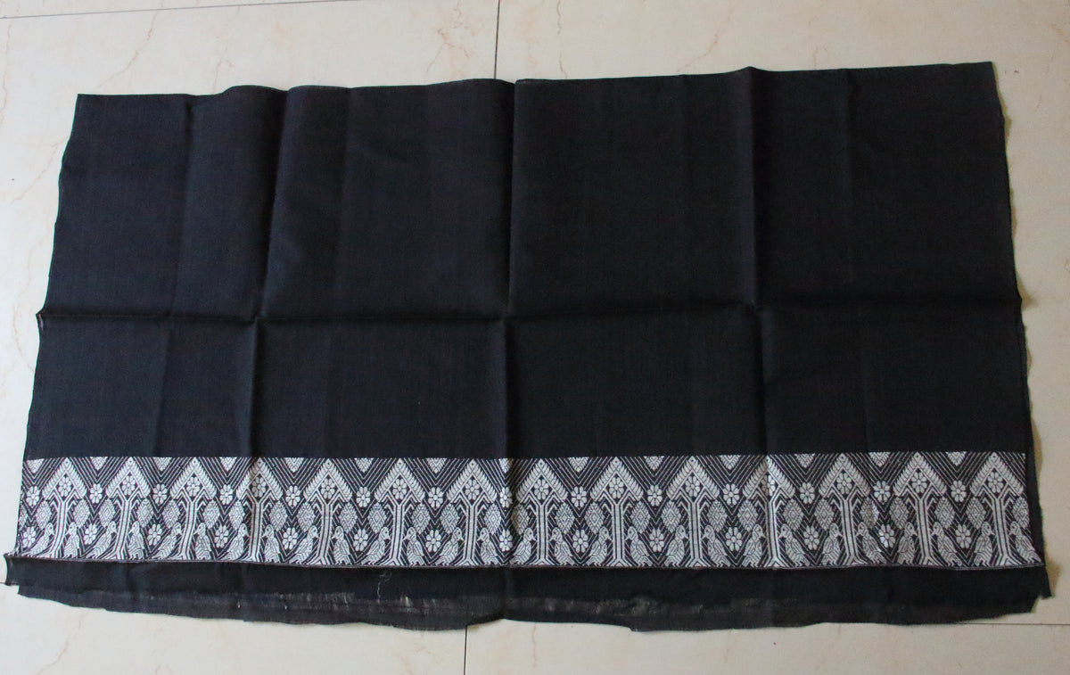 Black Cotton Silk Handloom Mekhela Chador Set from Assam