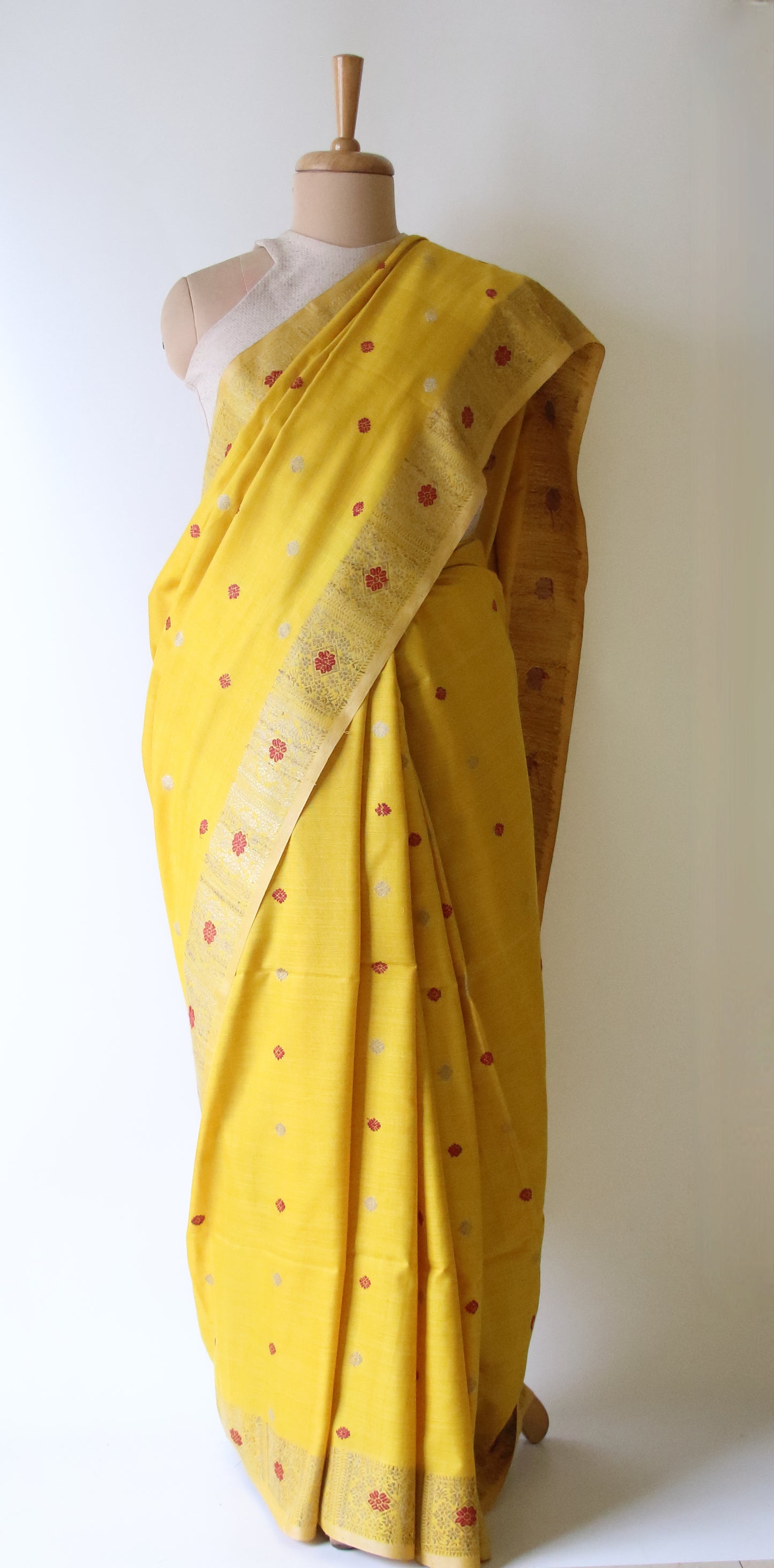 Turmeric Yellow Natural Dyed Handloom Eri Silk Saree from Assam