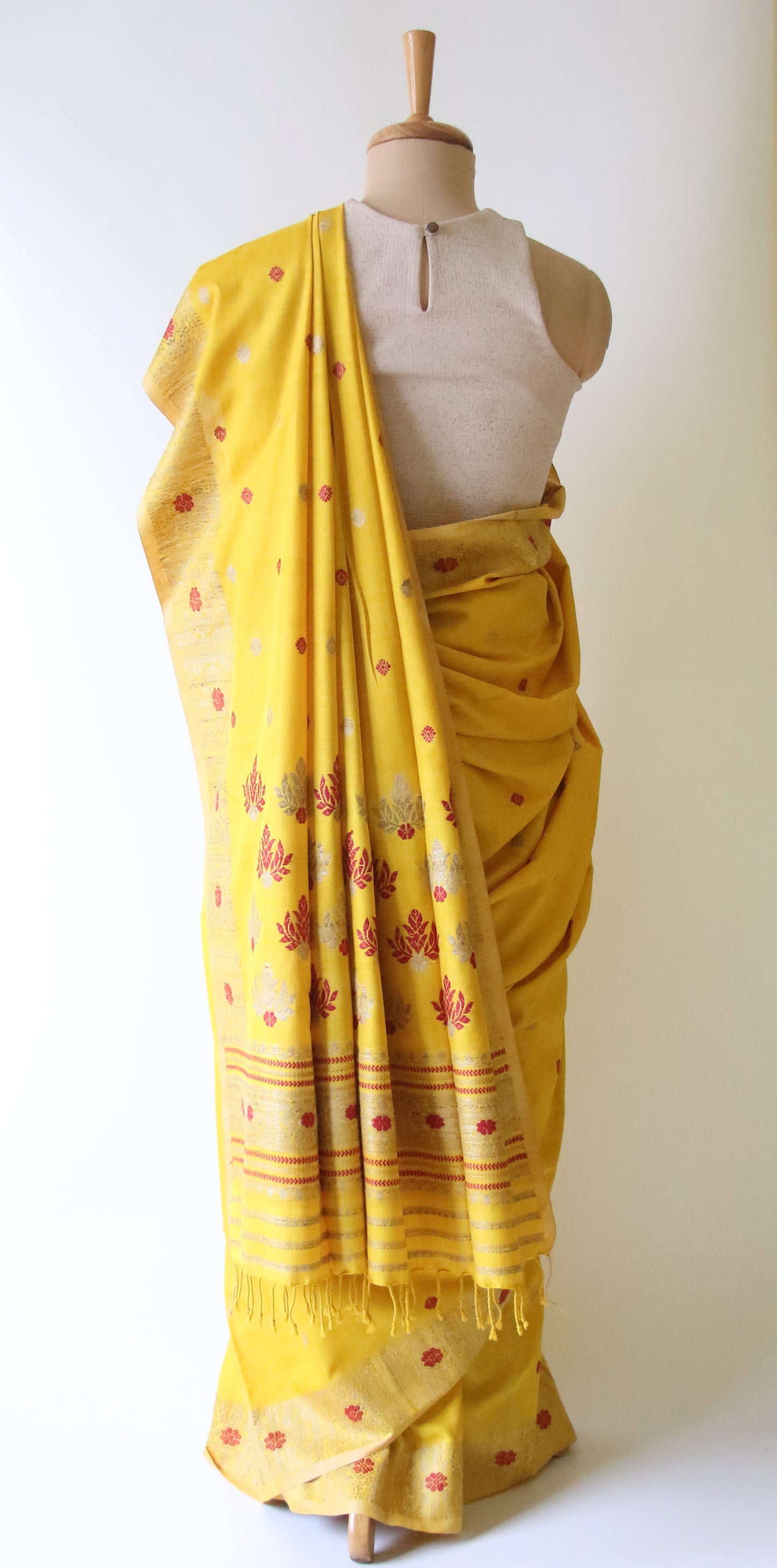 Turmeric Yellow Natural Dyed Handloom Eri Silk Saree from Assam