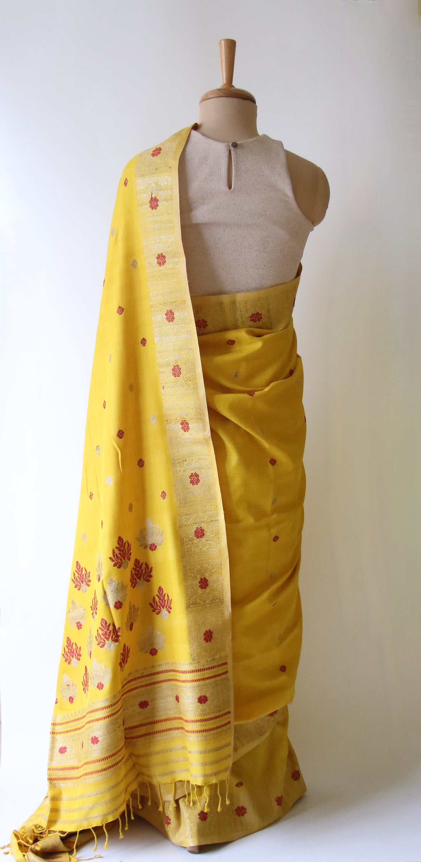 Turmeric Yellow Natural Dyed Handloom Eri Silk Saree from Assam