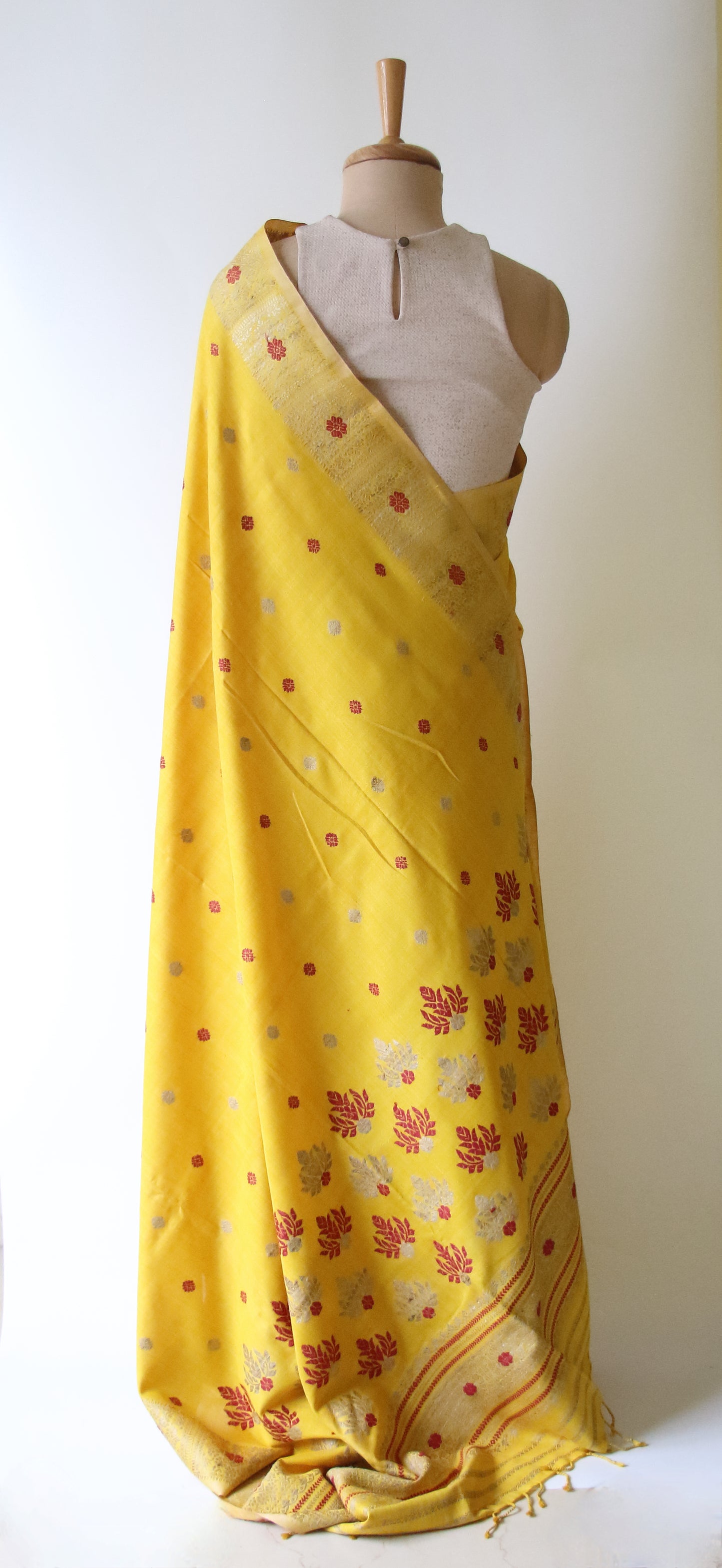 Turmeric Yellow Natural Dyed Handloom Eri Silk Saree from Assam
