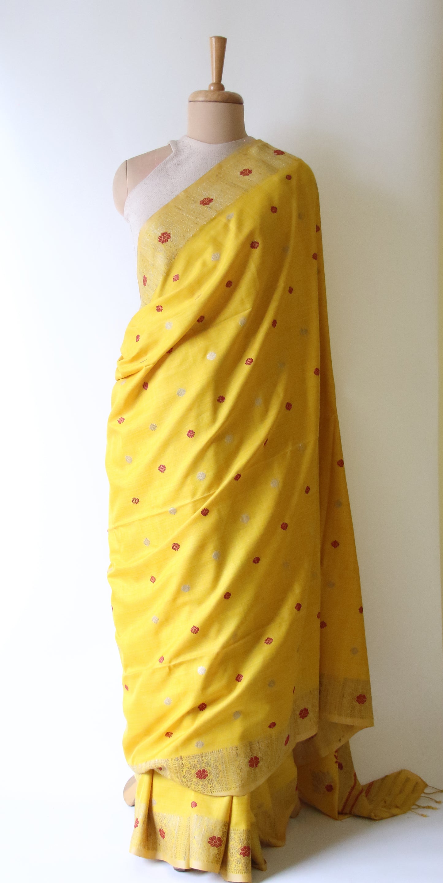 Turmeric Yellow Natural Dyed Handloom Eri Silk Saree from Assam