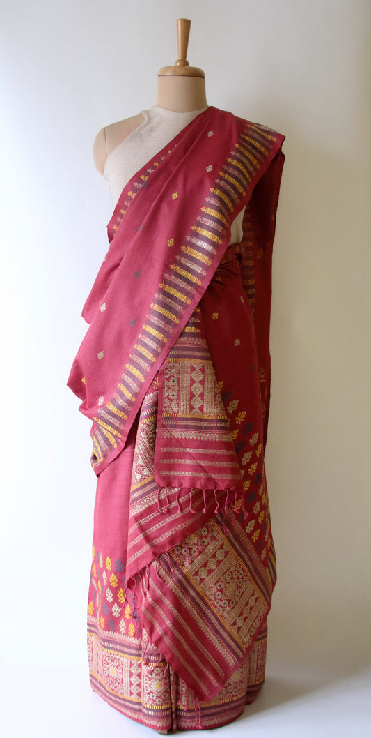 Maroon Narural Dyed Eri Silk Mekhela Chador Set