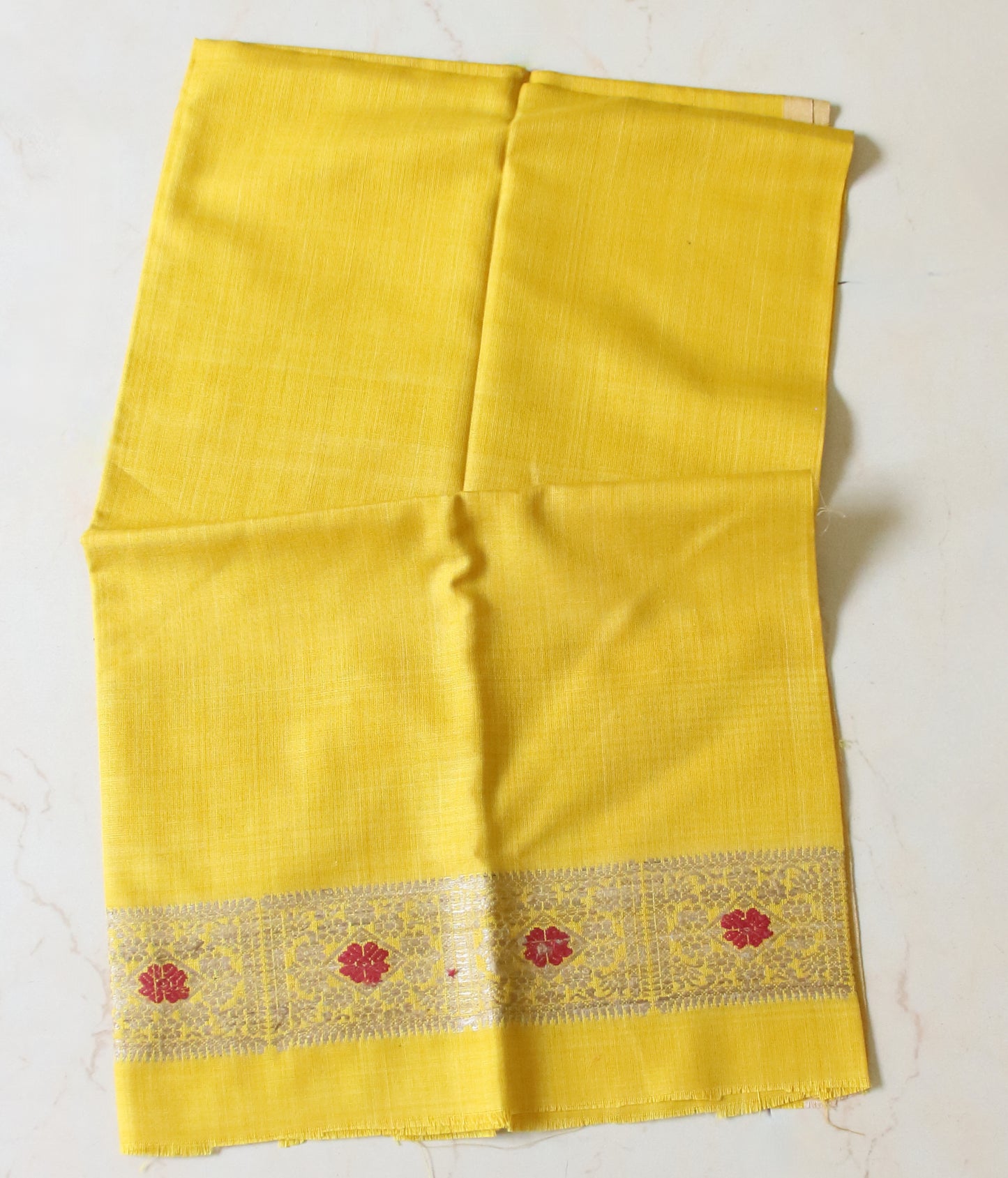 Turmeric Yellow Natural Dyed Handloom Eri Silk Saree from Assam