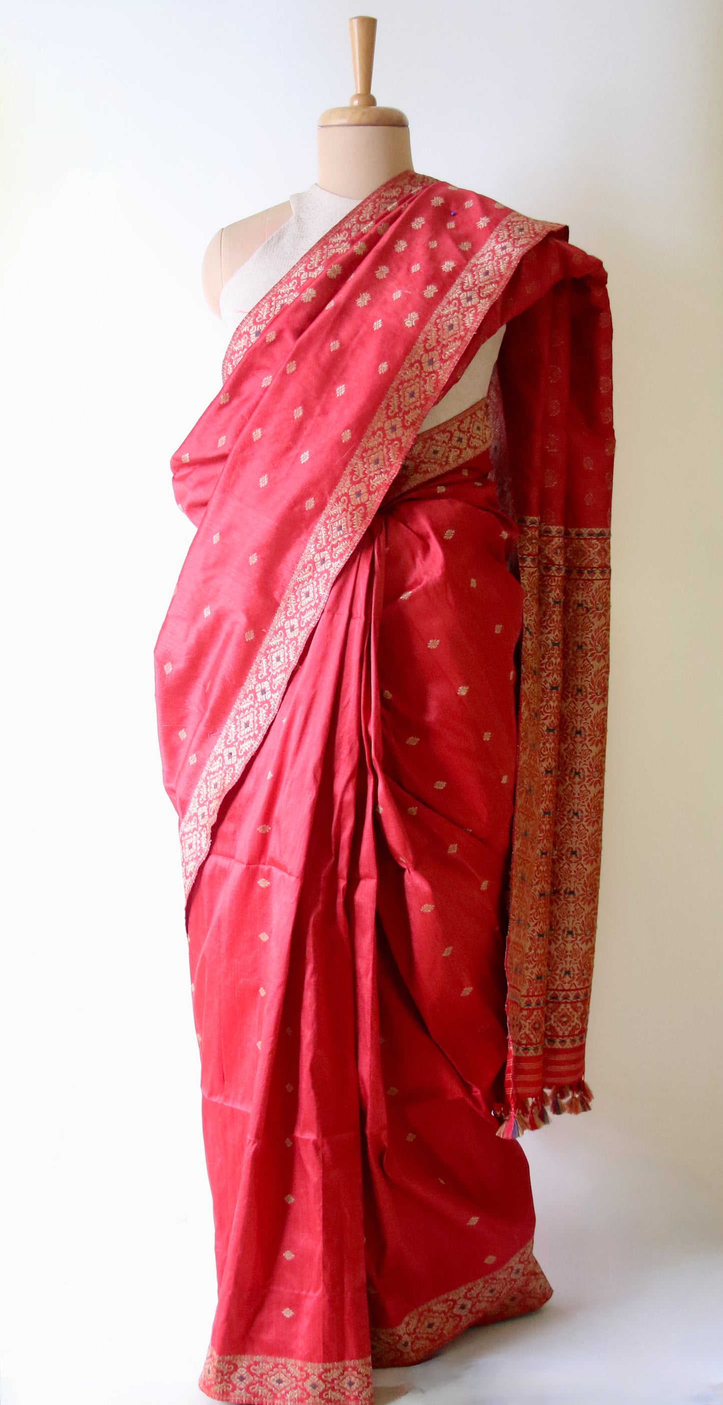 Red Natural Dyed Mulberry Silk Saree from Assam