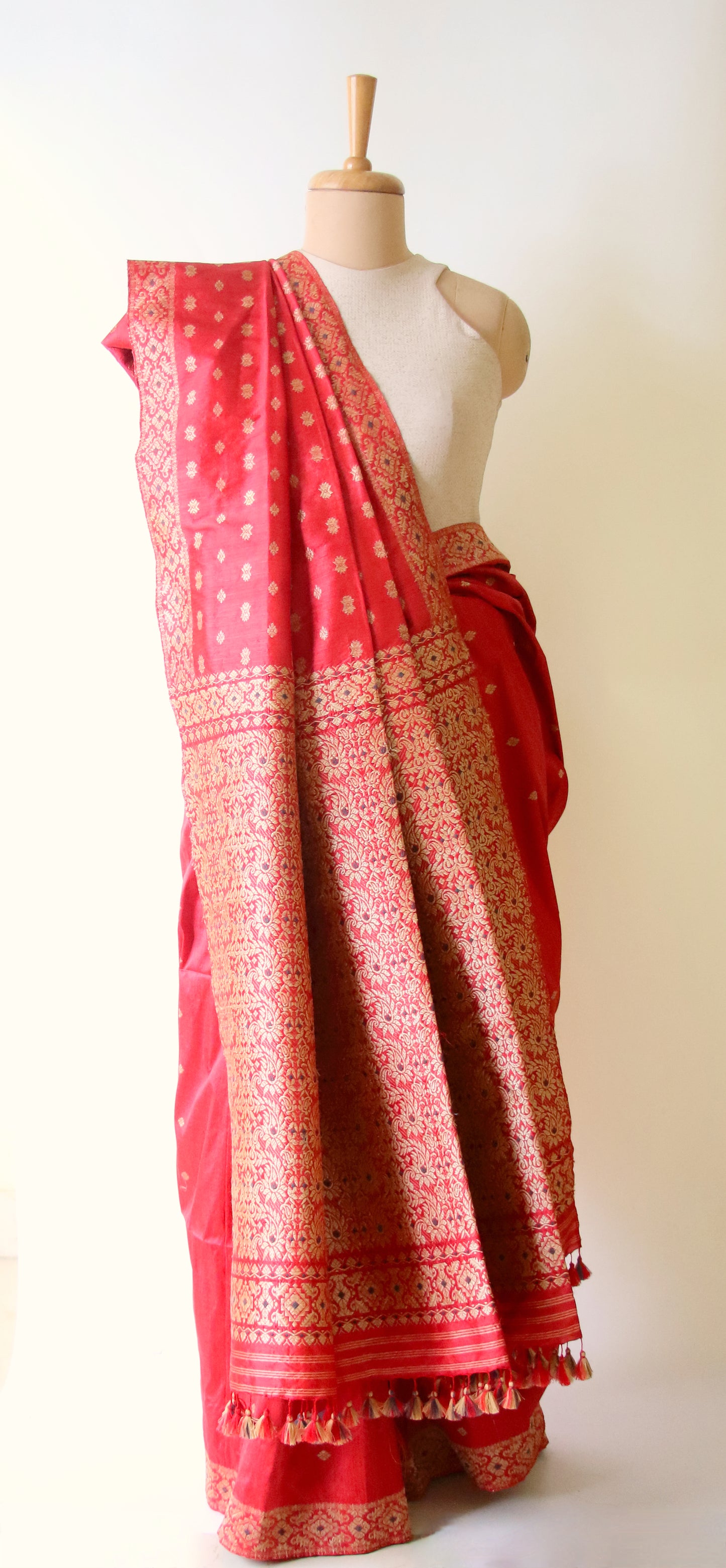 Red Natural Dyed Mulberry Silk Saree from Assam