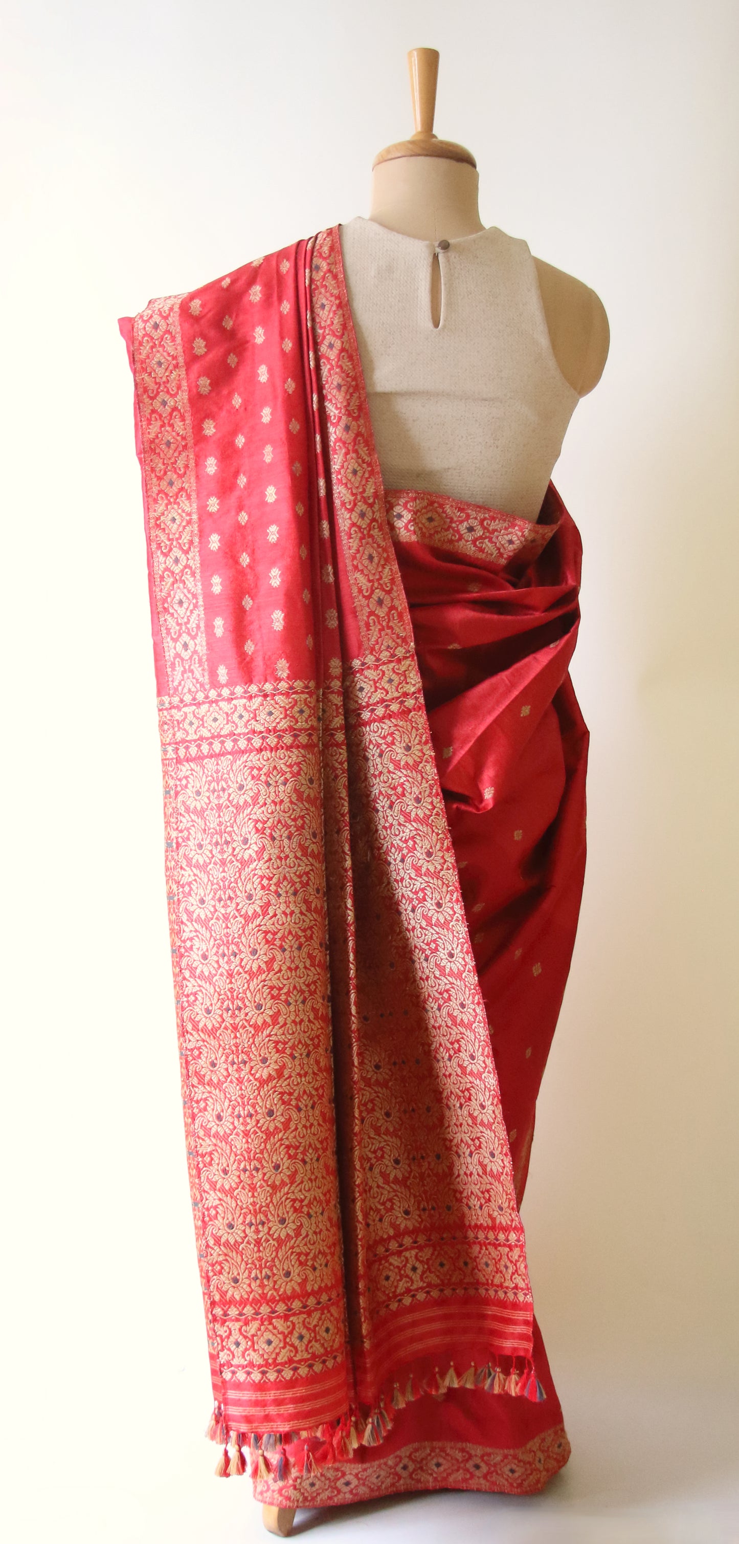 Red Natural Dyed Mulberry Silk Saree from Assam