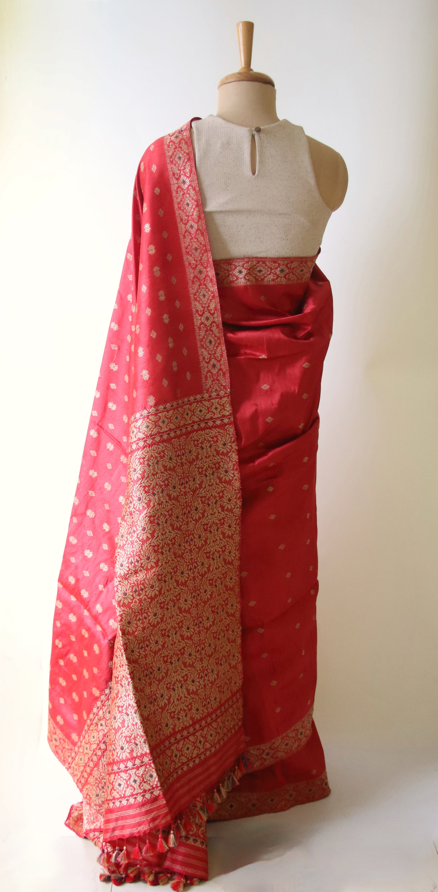 Red Natural Dyed Mulberry Silk Saree from Assam