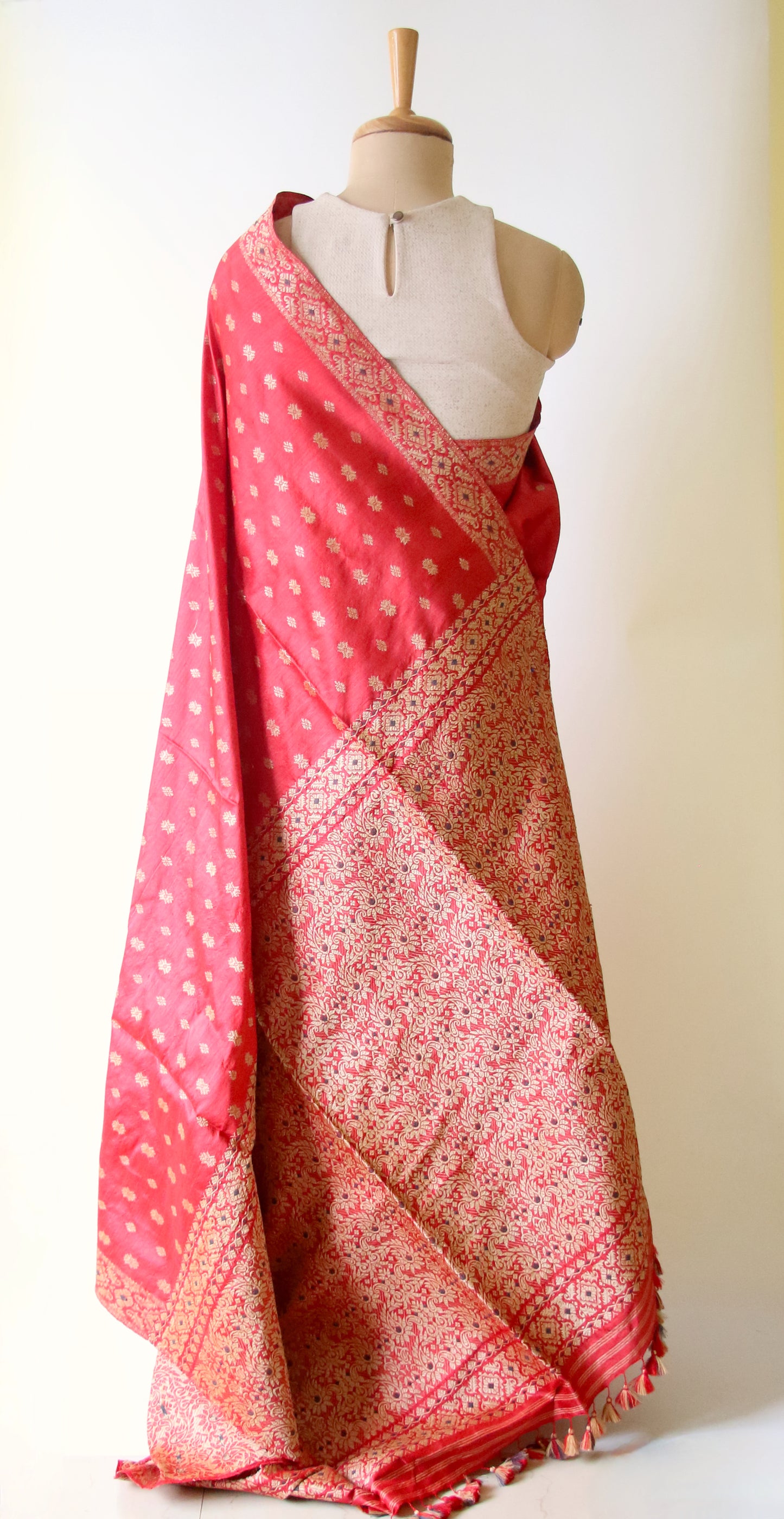 Red Natural Dyed Mulberry Silk Saree from Assam