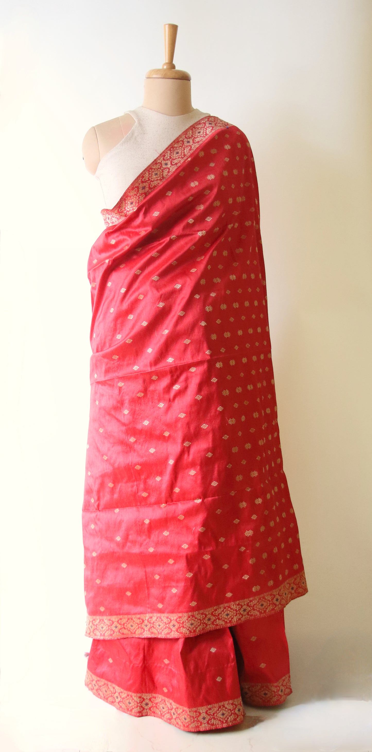 Red Natural Dyed Mulberry Silk Saree from Assam