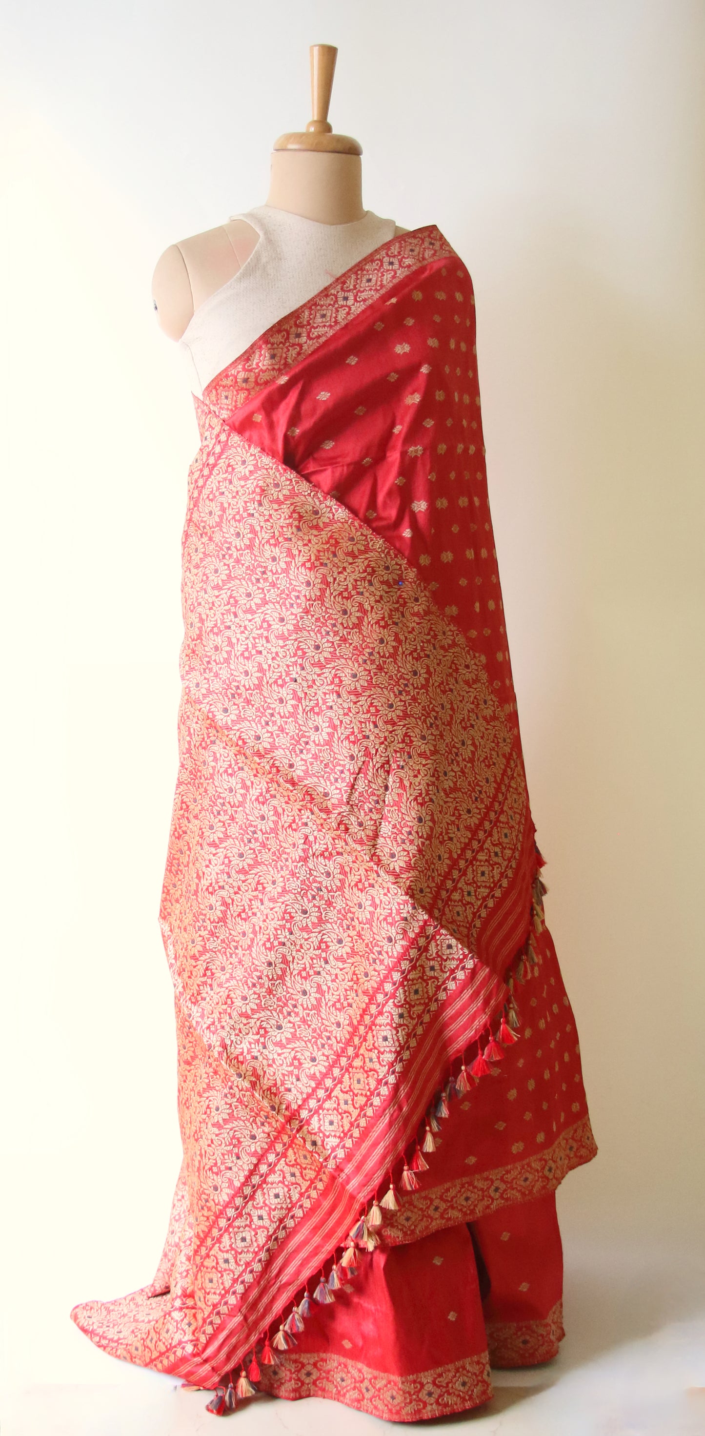 Red Natural Dyed Mulberry Silk Saree from Assam