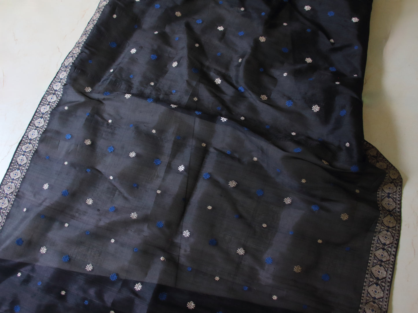 Natural Dyed Dark Grey Mulberry Silk Mekhla Chador Set