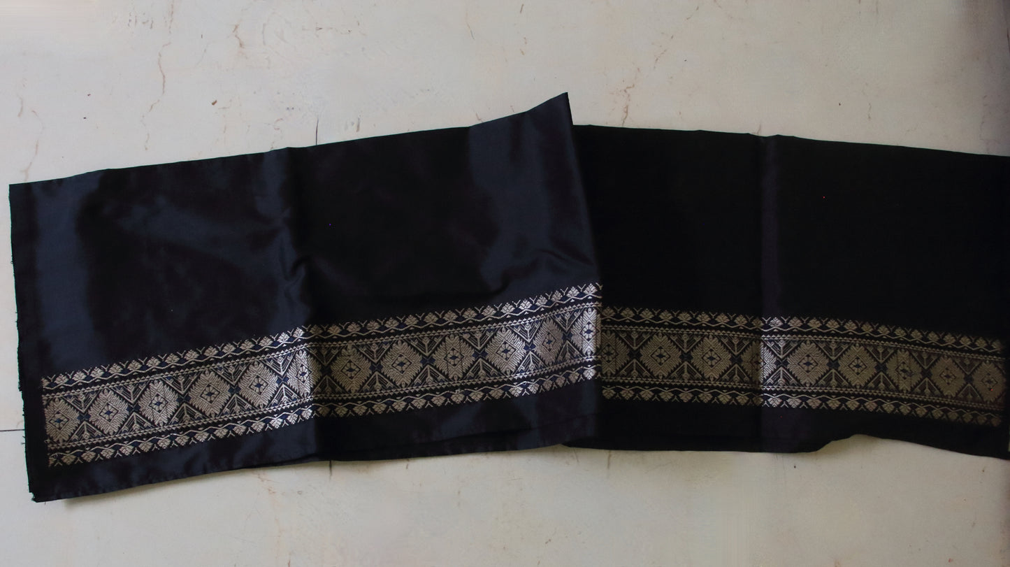 Natural Dyed Dark Grey Mulberry Silk Mekhla Chador Set