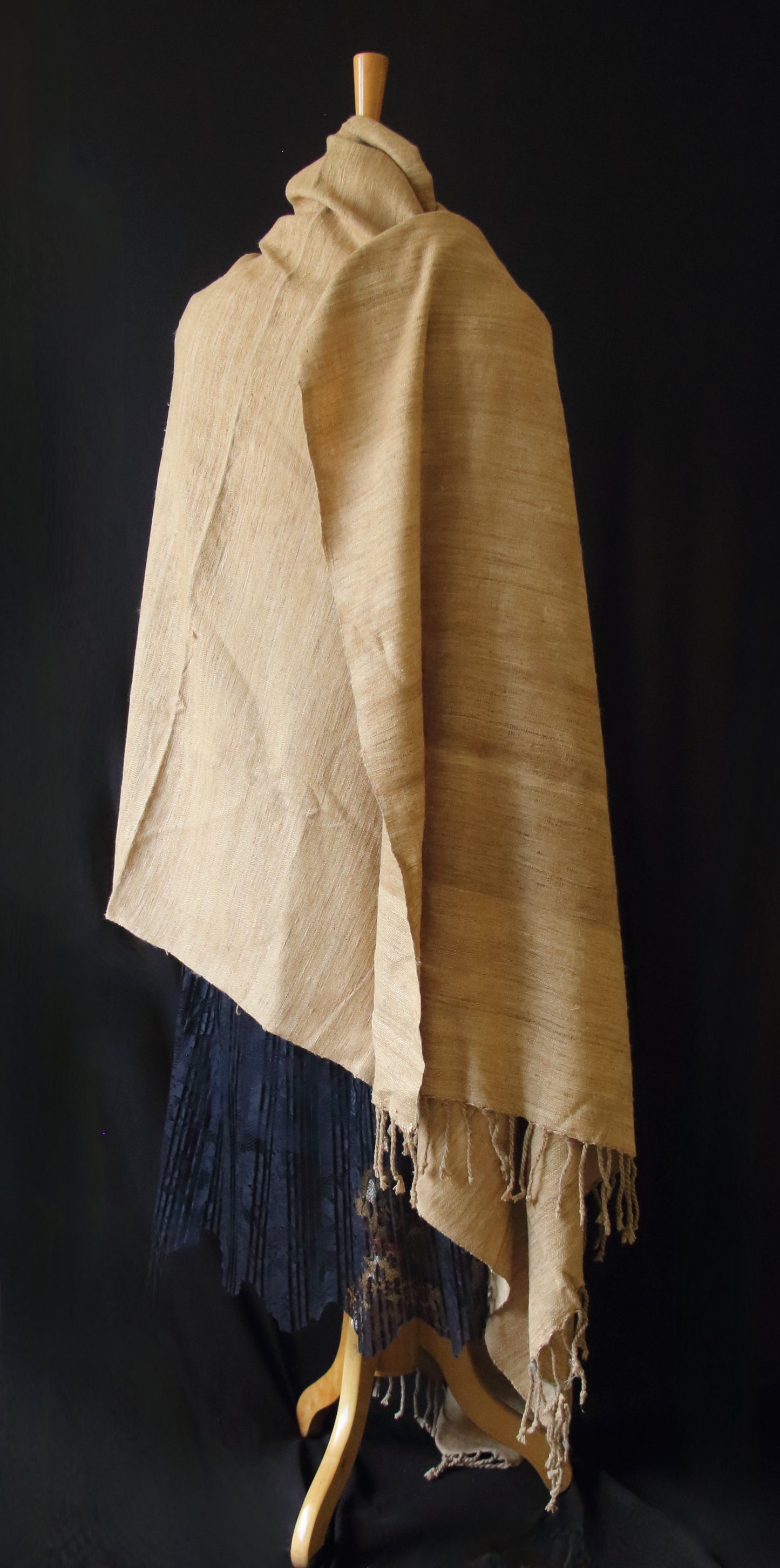 Oversized Handwoven Hand spun Muga Ghicha Silk Shawl from Assam