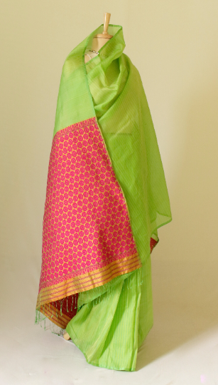 Green Organza Silk Handloom Saree from Assam