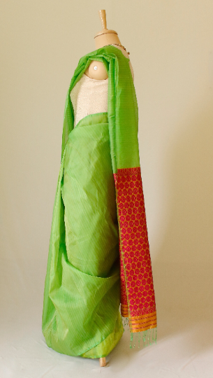 Green Organza Silk Handloom Saree from Assam