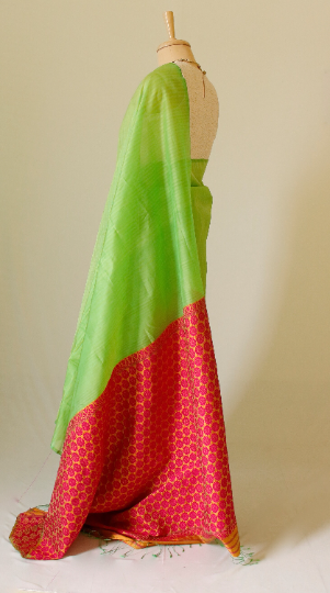Green Organza Silk Handloom Saree from Assam