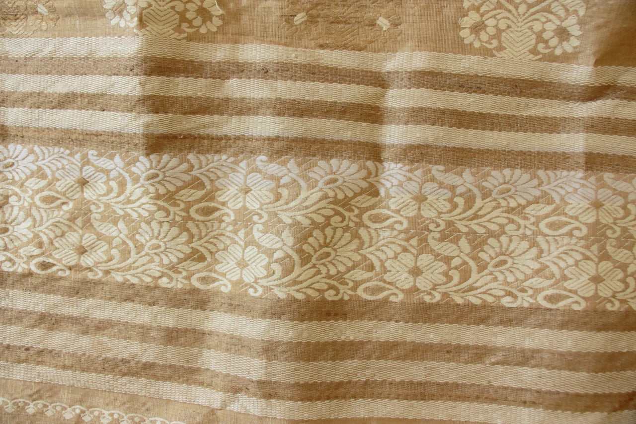 Authentic Muga Silk Mekhla Chador Set with Eri Silk and Muga Ghicha Motifs from Assam