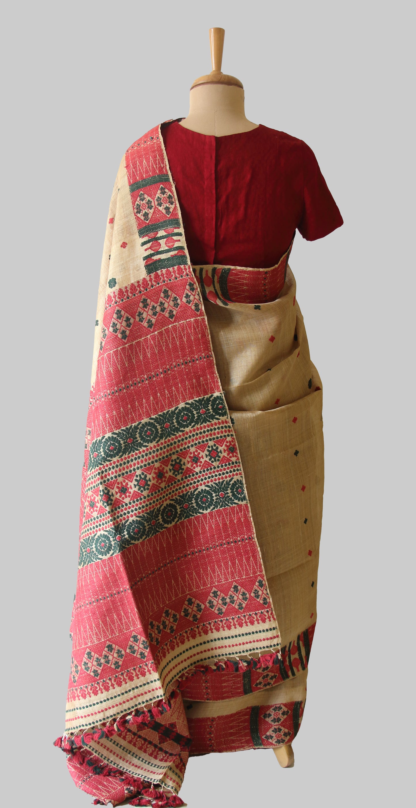 Muga Silk Saree with natural dyed Eri Silk motifs from Assam