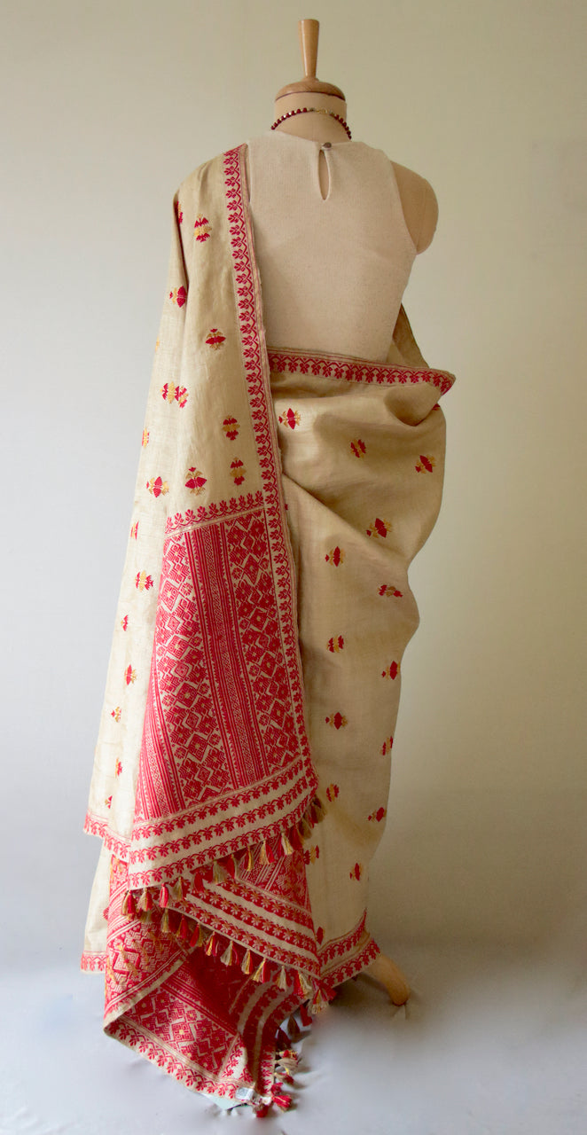 Handloom Classic Traditional Design Muga Silk Saree from Assam - Made To Order
